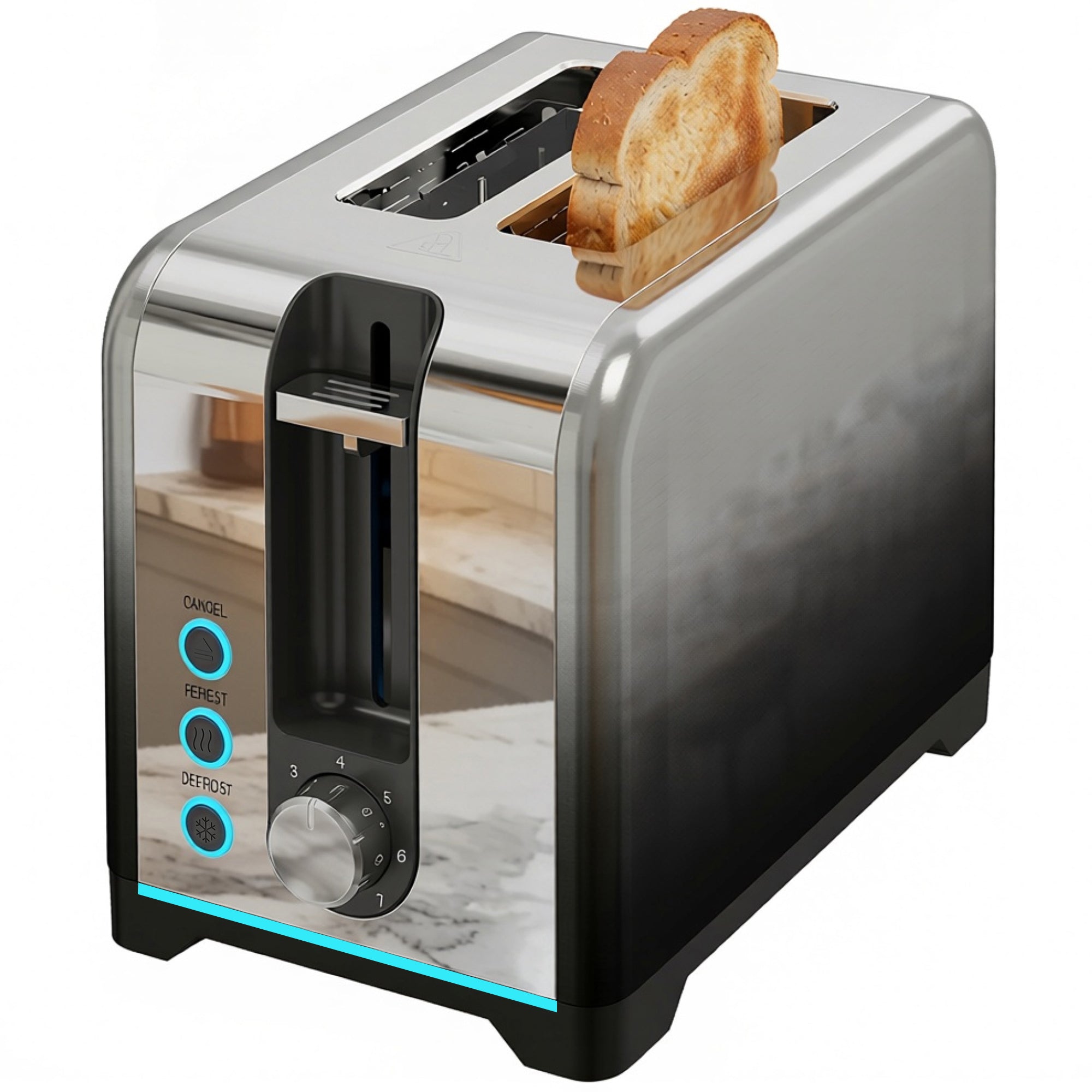 2 Slice Toaster with 7 Browning Levels, Reheat, Defrost and Cancel Functions, Self-Centring Slots, Auto Shut-Off, Removable Crumb Tray, 930W, Black