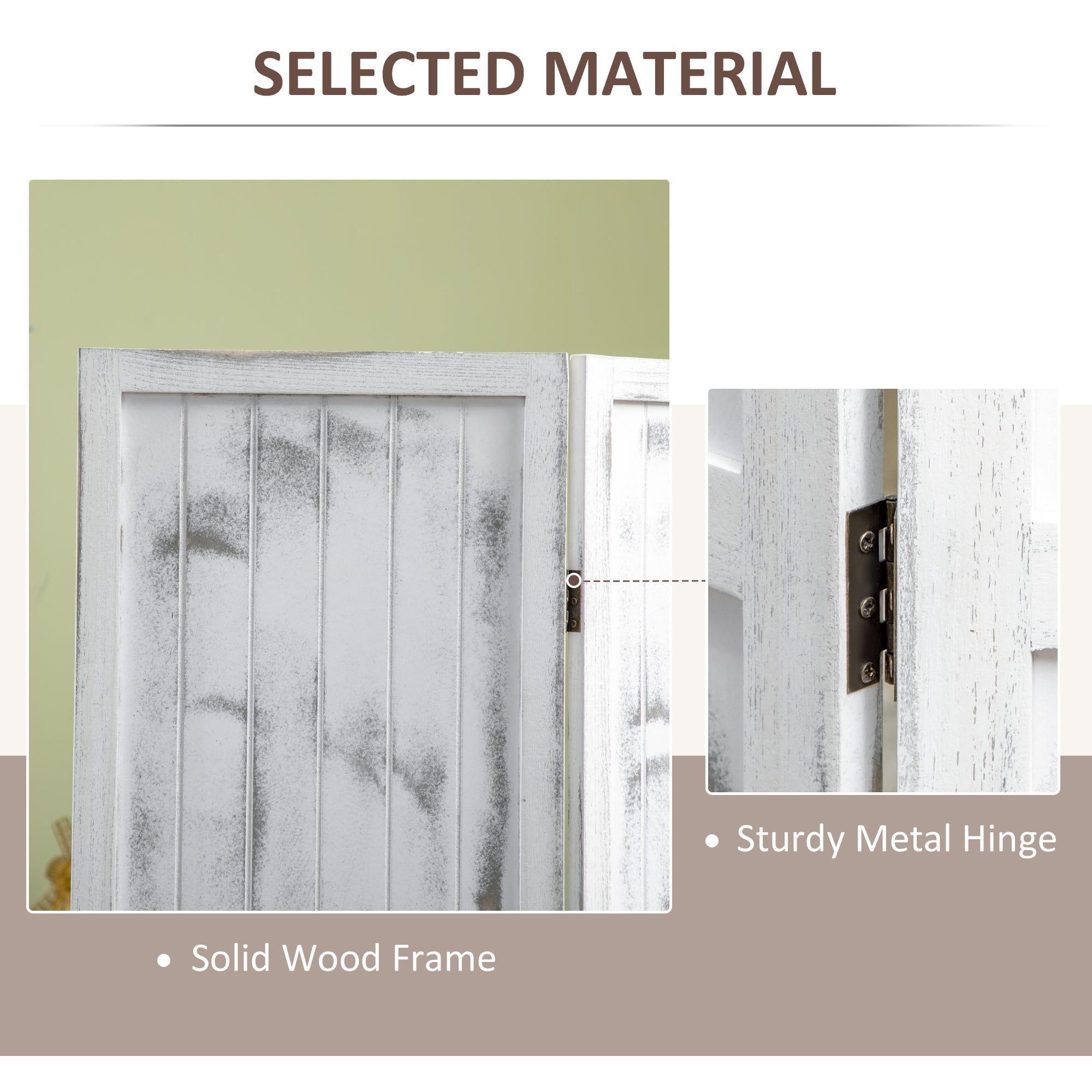 5.5' Foldable Room Divider Screen for Indoor Bedroom Office Rustic White