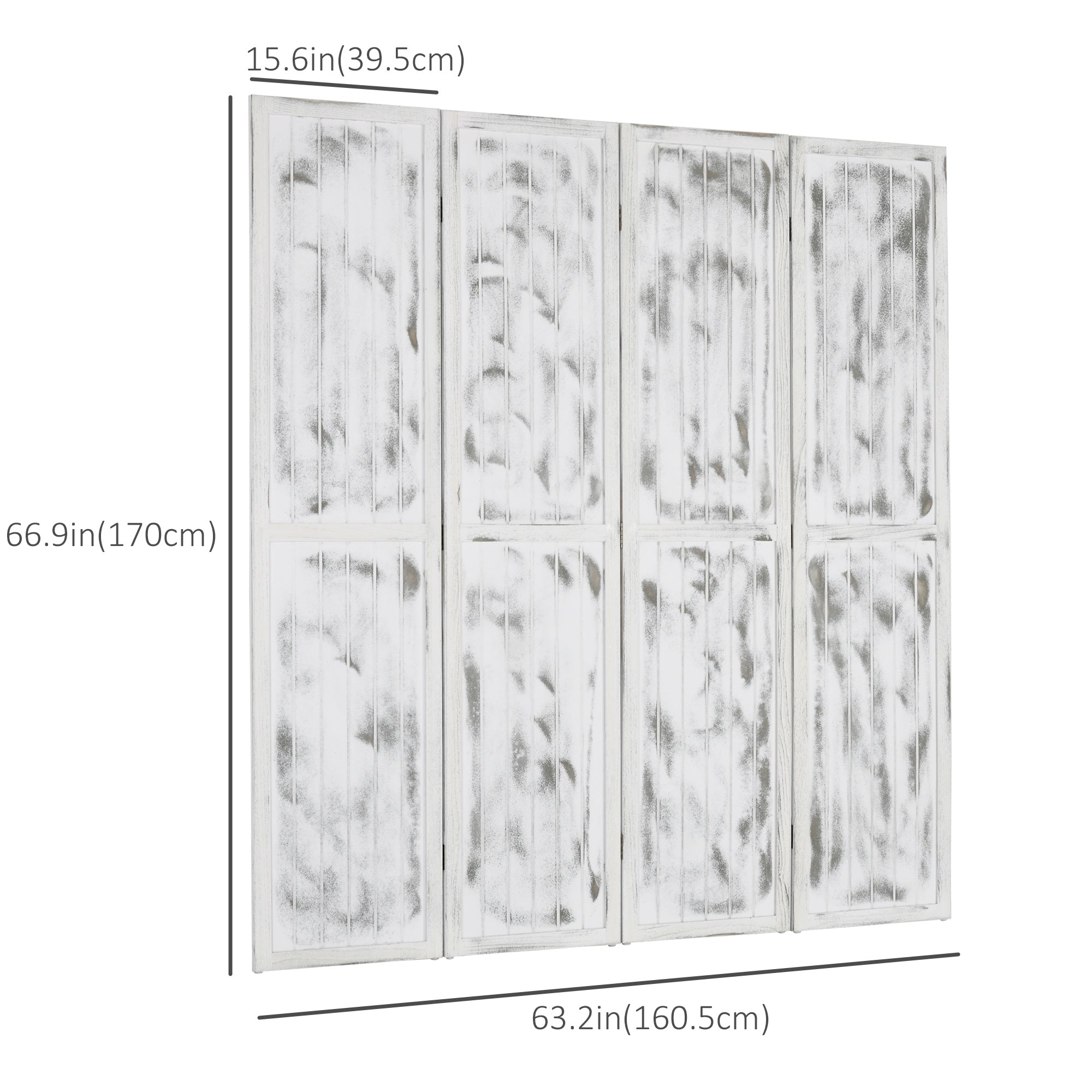 HOMCOM 5.6 Ft. Tall 4-Panel Room Divider, Rustic White Panel Freestanding Folding Privacy Screen Panels, Partition Wall Divider for Indoor Bedroom Office