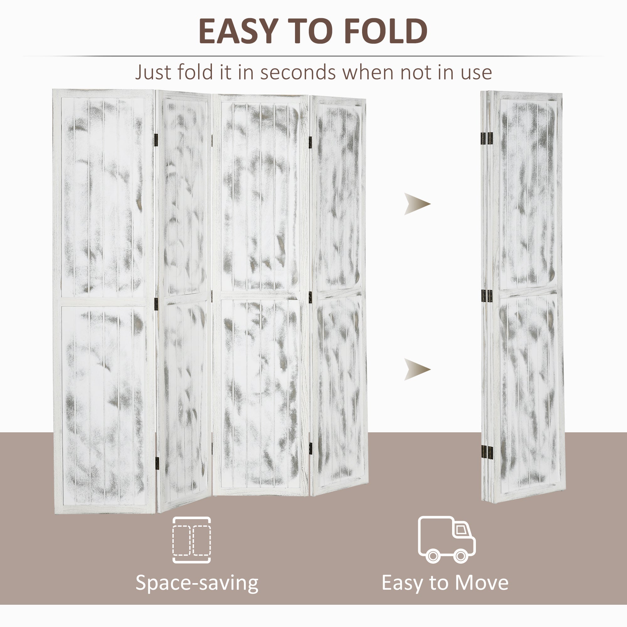 5.5' Foldable Room Divider Screen for Indoor Bedroom Office Rustic White