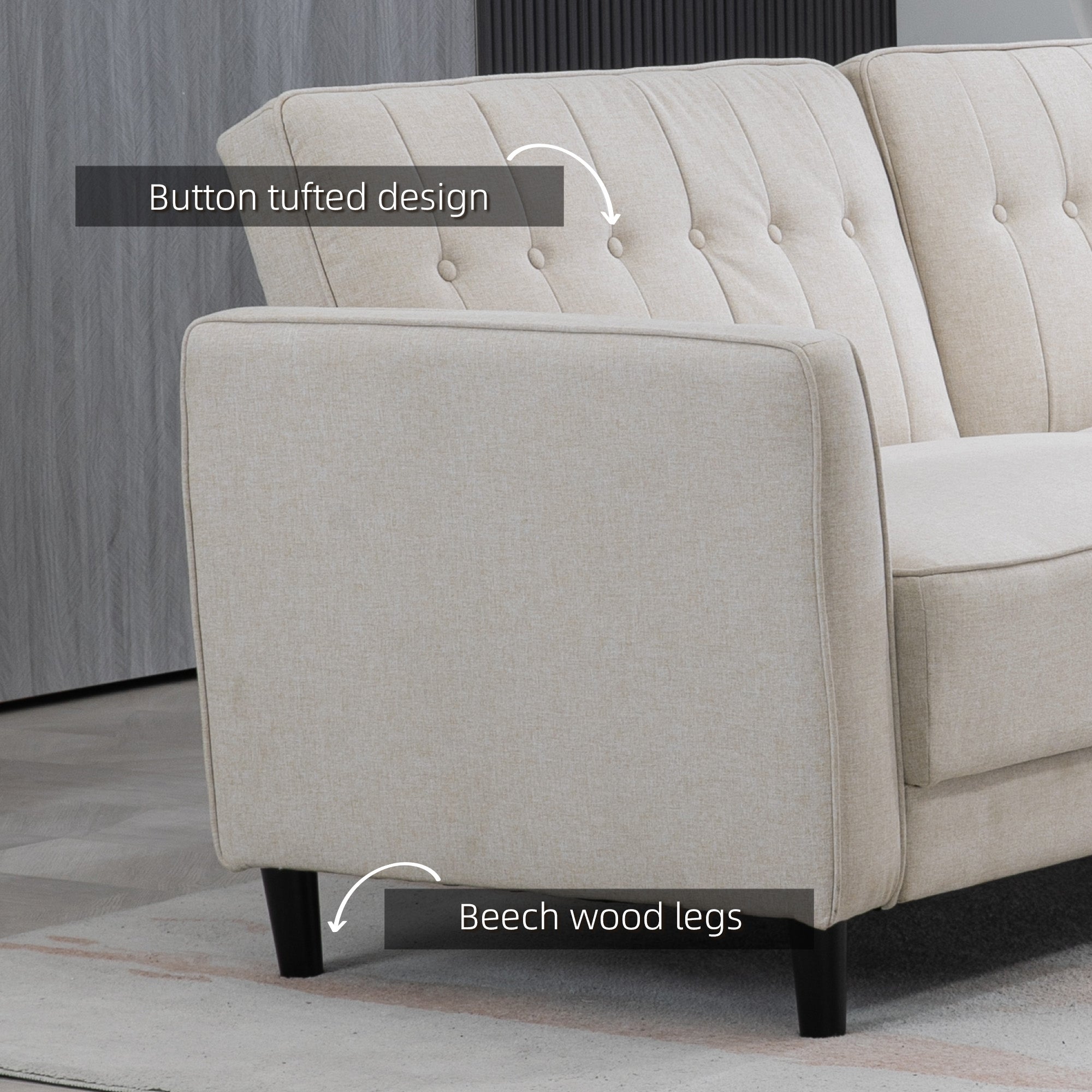 HOMCOM Convertible Sofa Bed with Adjustable Back, Button Tufted Sofa Bed Couch for Living Room, Guest Room, Apartment, Beige