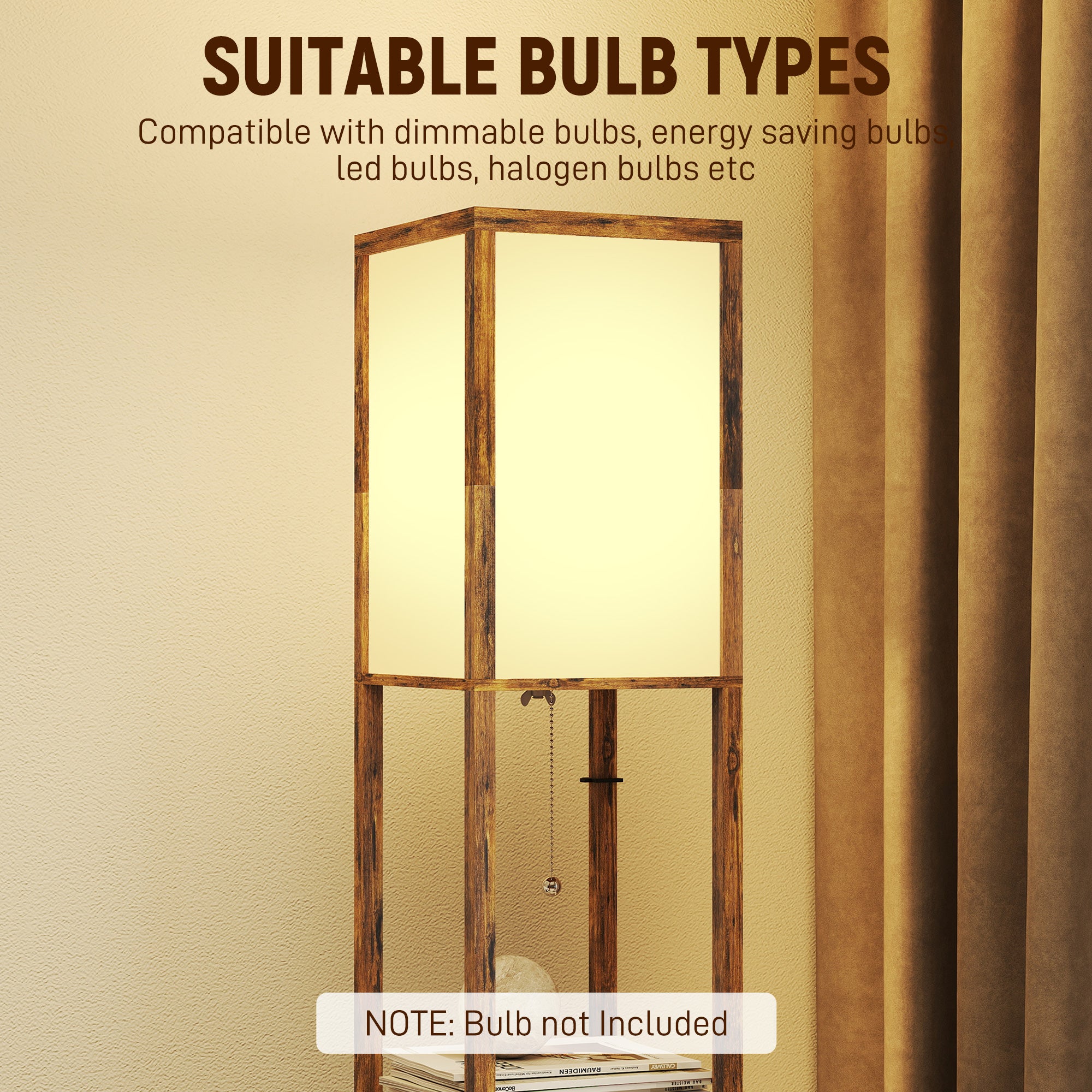 Floor Lamp with Shelves, 4 Layer Column Modern Standing Lamp with USB-A/C Ports and 3 Adjustable Colour Temperature for Living Room, Bedroom, Office, Rustic Brown