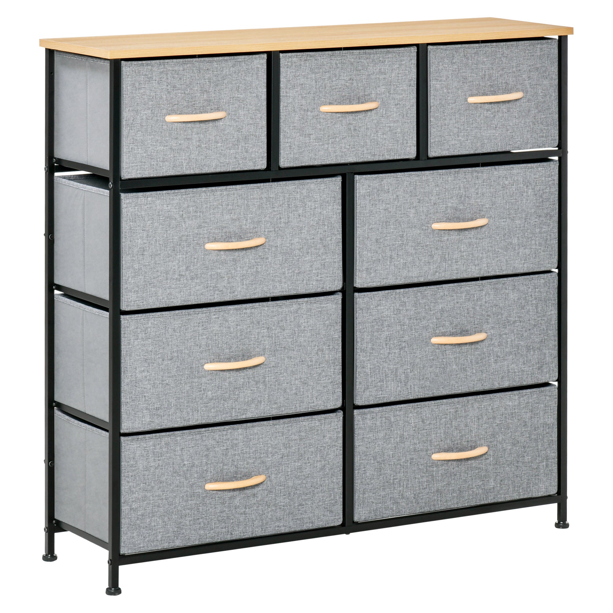 9 Drawers Storage Chest Dresser Organizer Unit w/ Steel Frame, Wood Top, Easy Pull Fabric Bins, for Hallway, Closet, Entryway, Oak & Grey