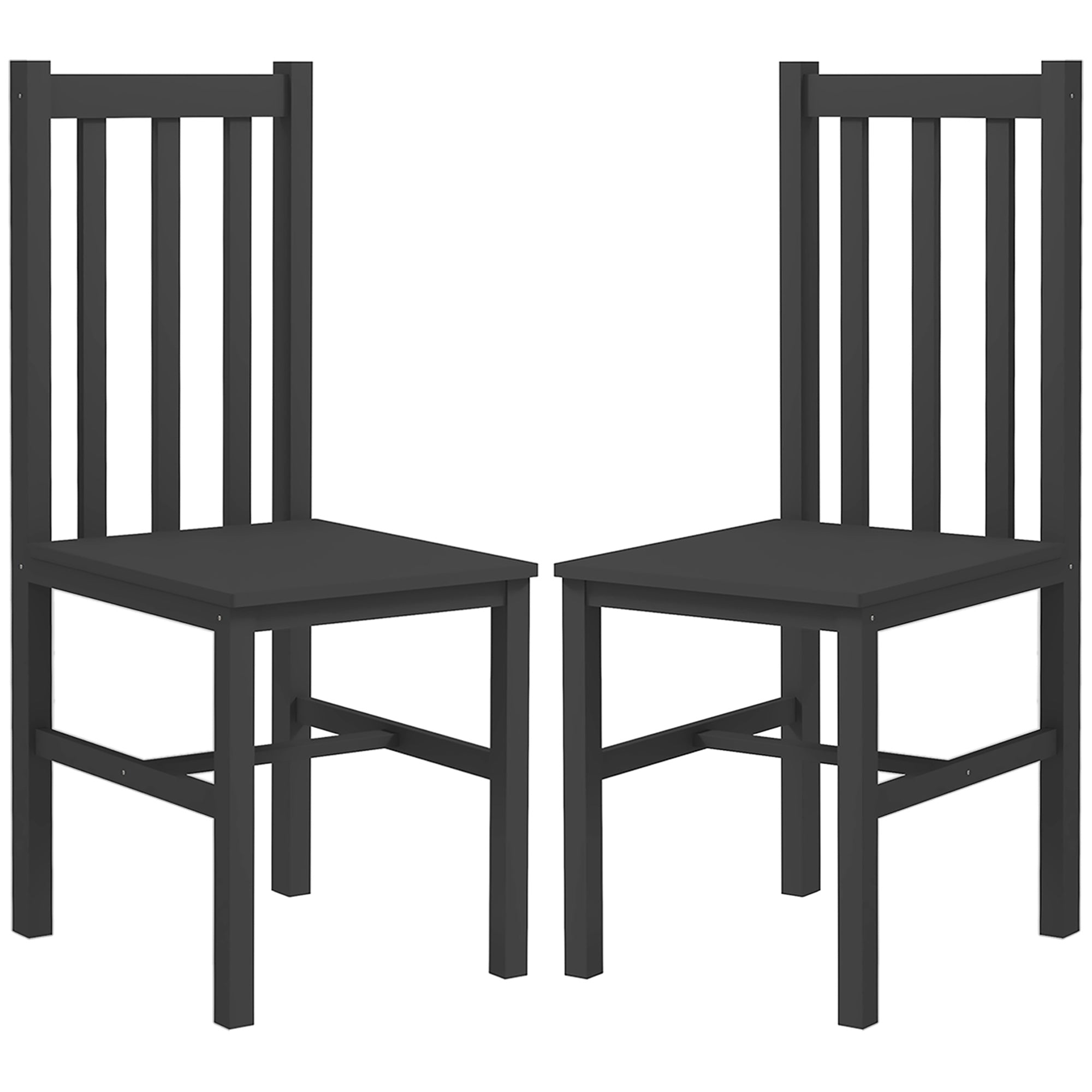 Farmhouse Dining Table Chairs, Set of 4 Pine Wood Kitchen Chairs w/ Slat Back, Black