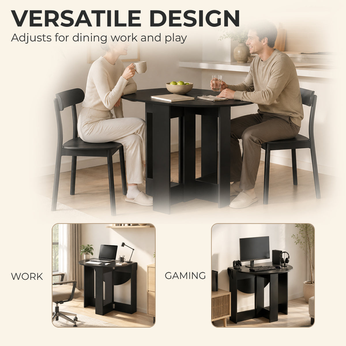 Drop-Leaf Table, Folding Dining Table with Foldable Leaves for Small Spaces, Kitchen, Dining Room, Black