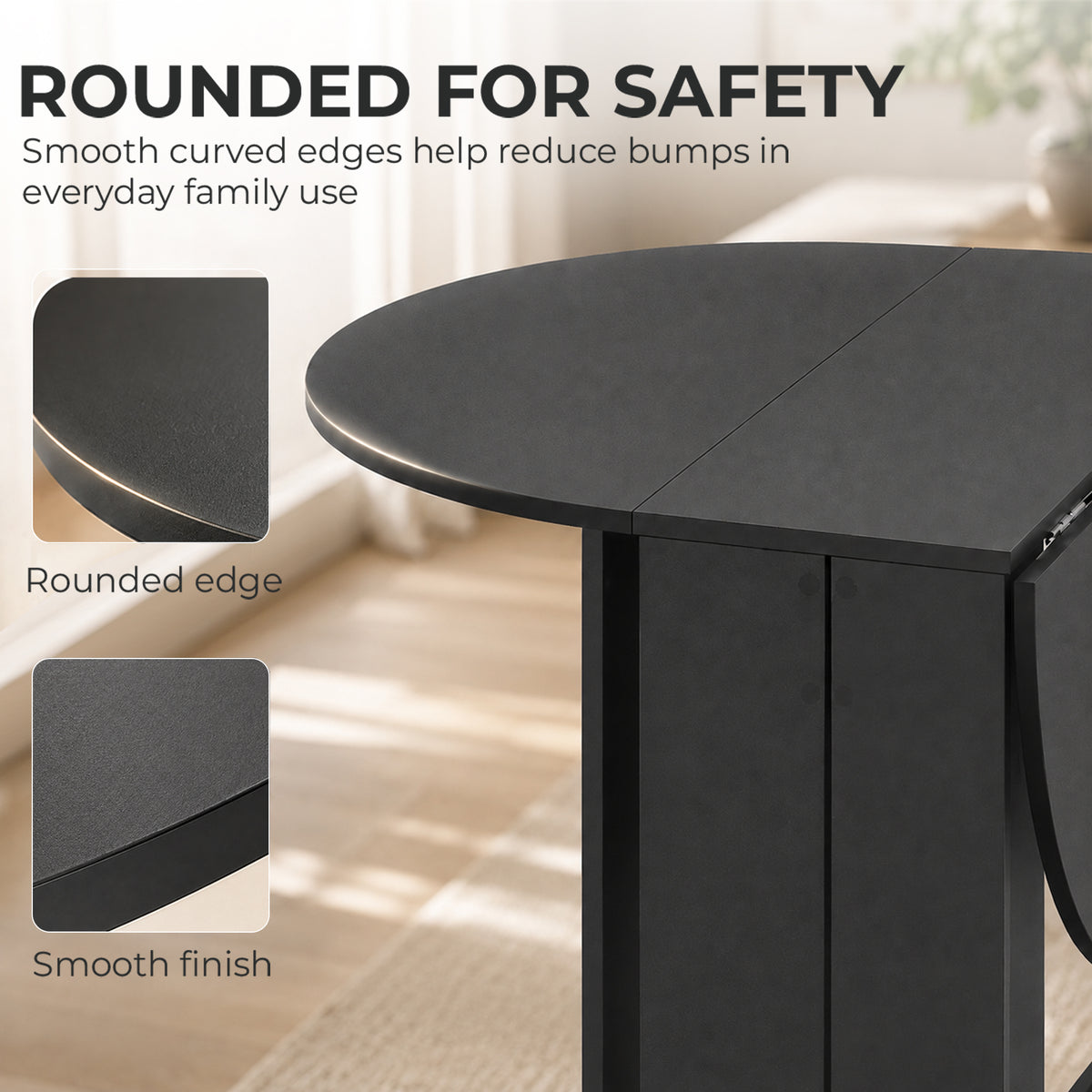 Drop-Leaf Table, Folding Dining Table with Foldable Leaves for Small Spaces, Kitchen, Dining Room, Black