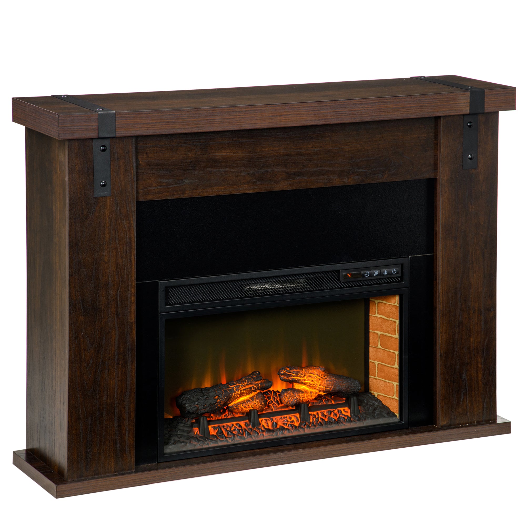 35" Freestanding Electric Fireplace Mantel w/ Remote & Overheat Protection, 1400W, Brown