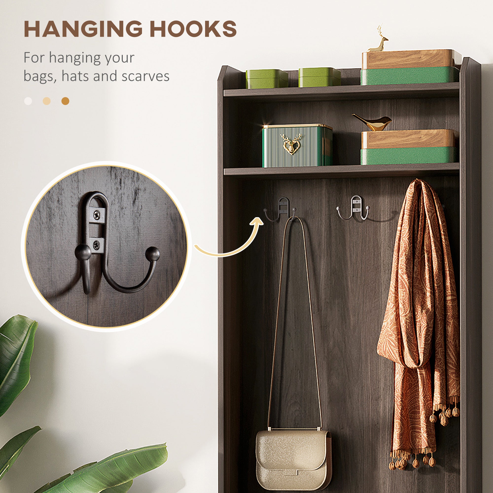 Narrow Hall Tree with Shoe Storage Bench Rustic Entryway Bench with Coat Rack Brown