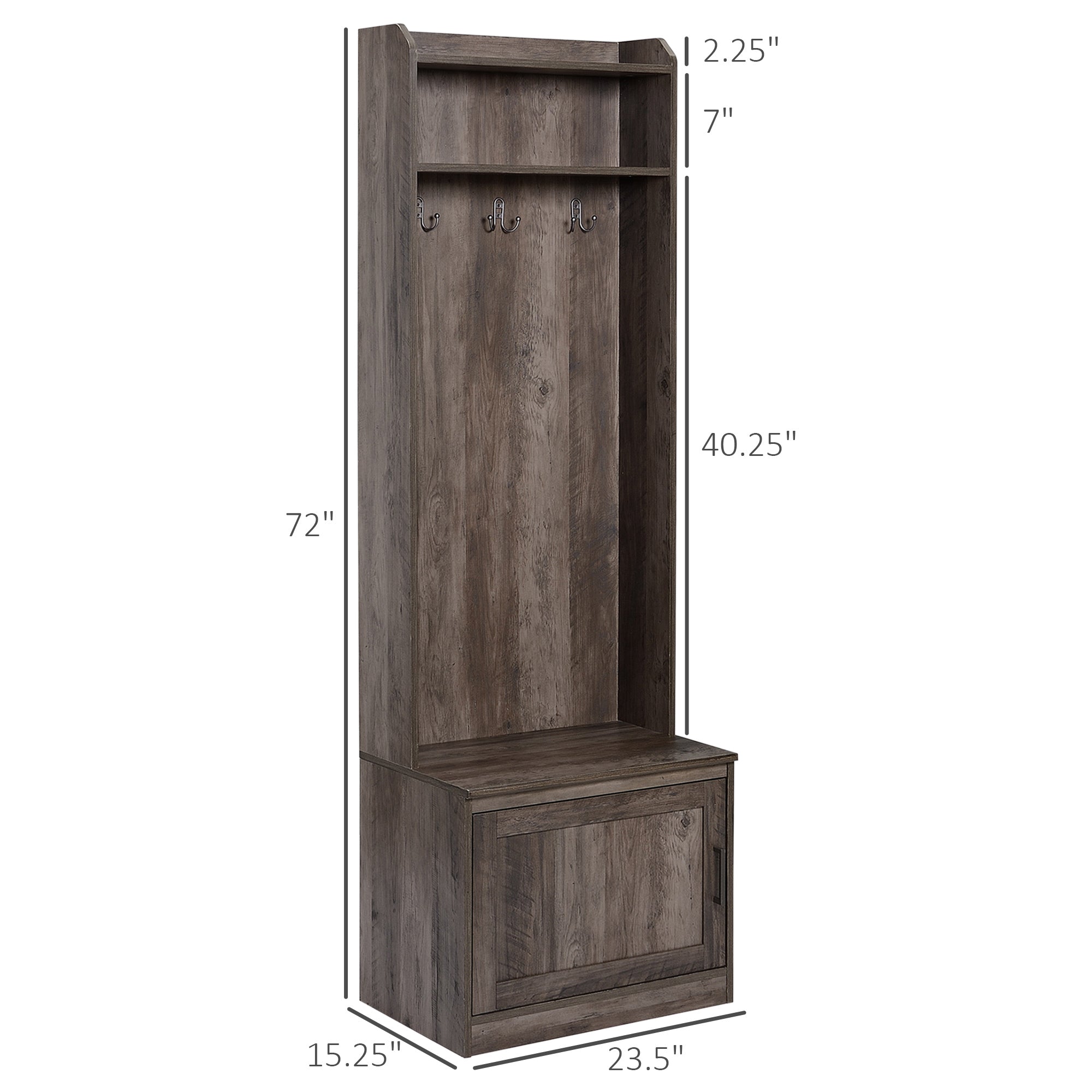 Narrow Hall Tree with Shoe Storage Bench Rustic Entryway Bench with Coat Rack Brown
