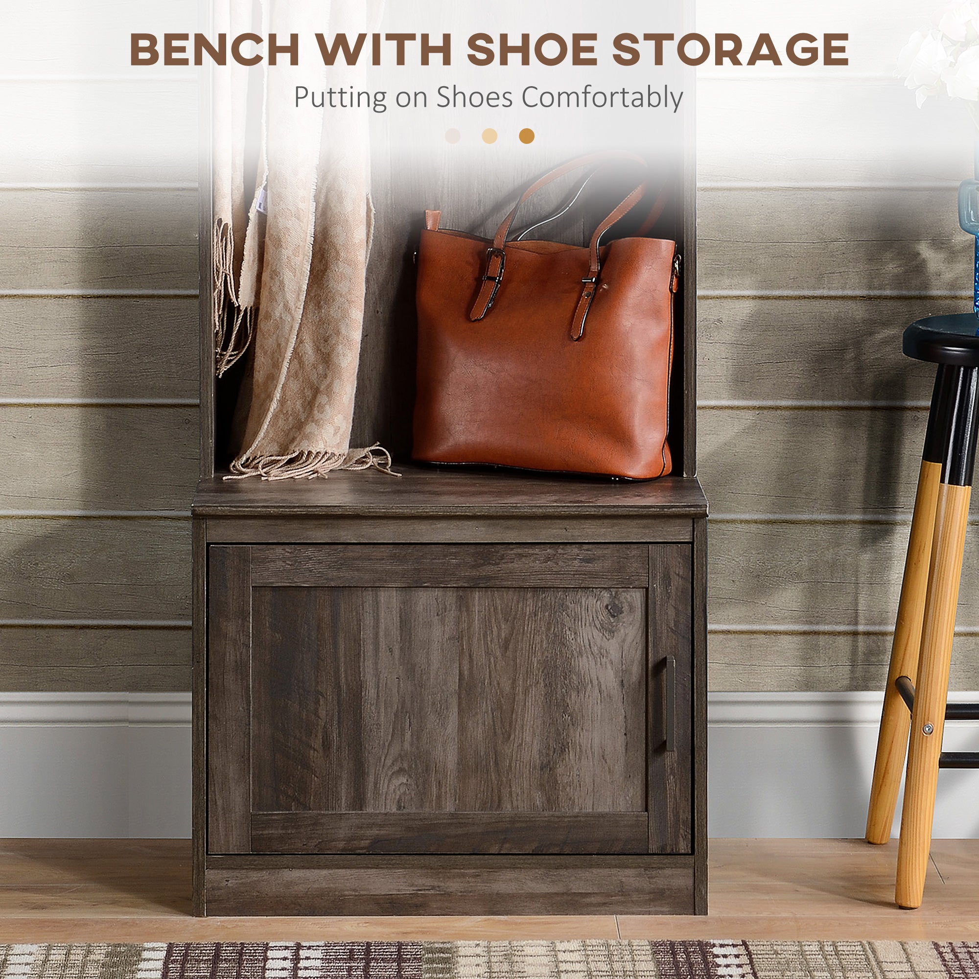 Narrow Hall Tree with Shoe Storage Bench Rustic Entryway Bench with Coat Rack Brown