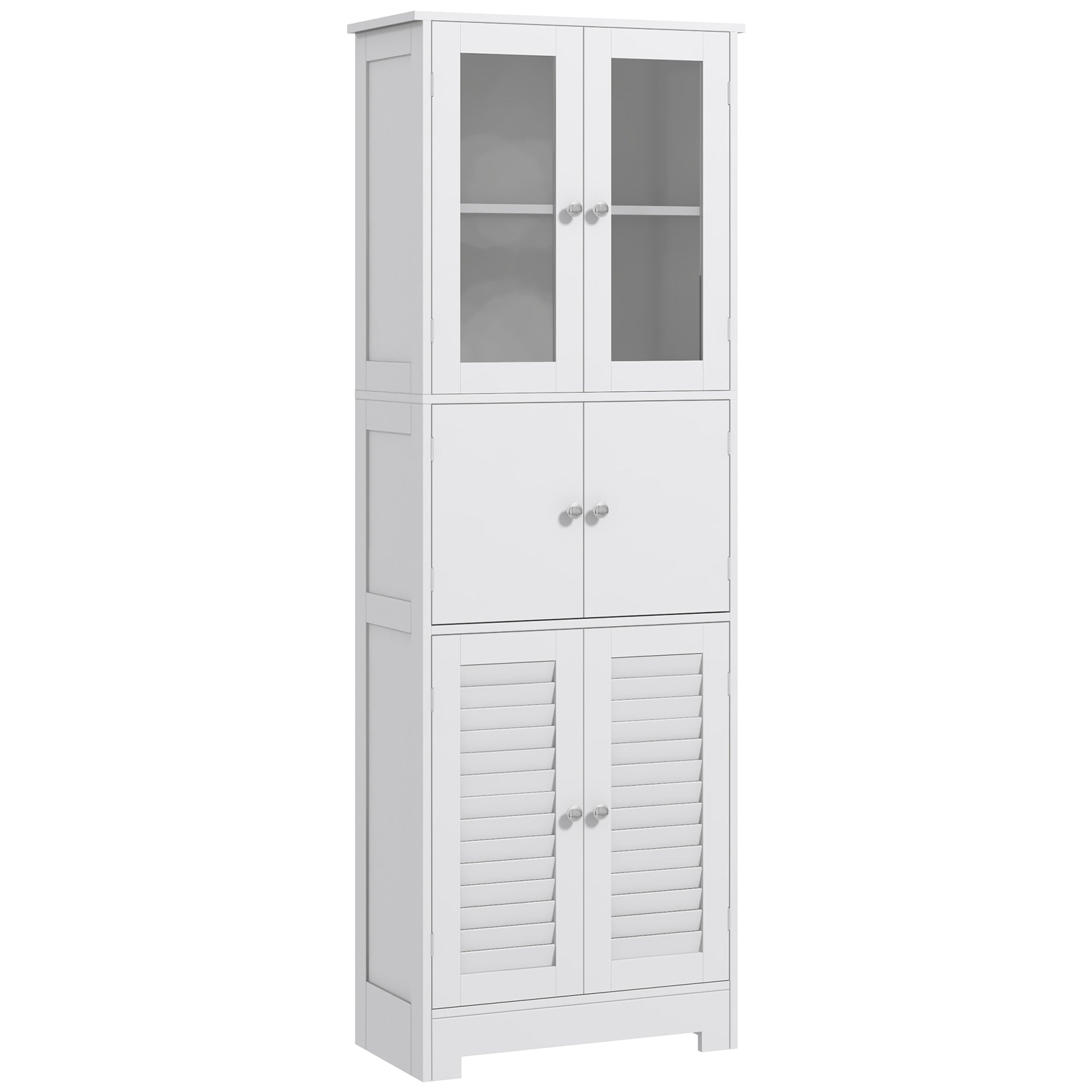 HOMCOM Tall Bathroom Cabinet, Bathroom Storage Cabinet With Glass/Louvred Doors and Adjustable Shelf, Linen Cabinet for Kitchen, Study, Living Room, White