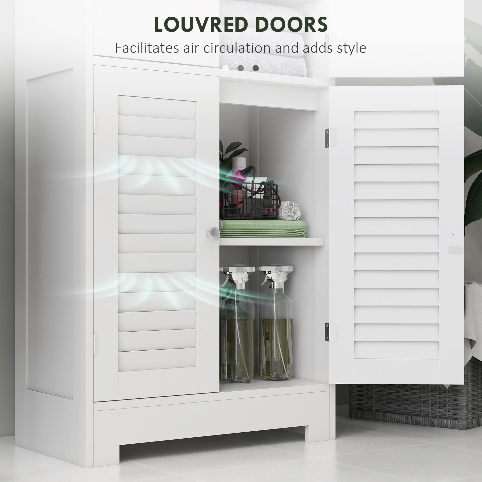 HOMCOM Tall Bathroom Cabinet, Bathroom Storage Cabinet With Glass/Louvred Doors and Adjustable Shelf, Linen Cabinet for Kitchen, Study, Living Room, White