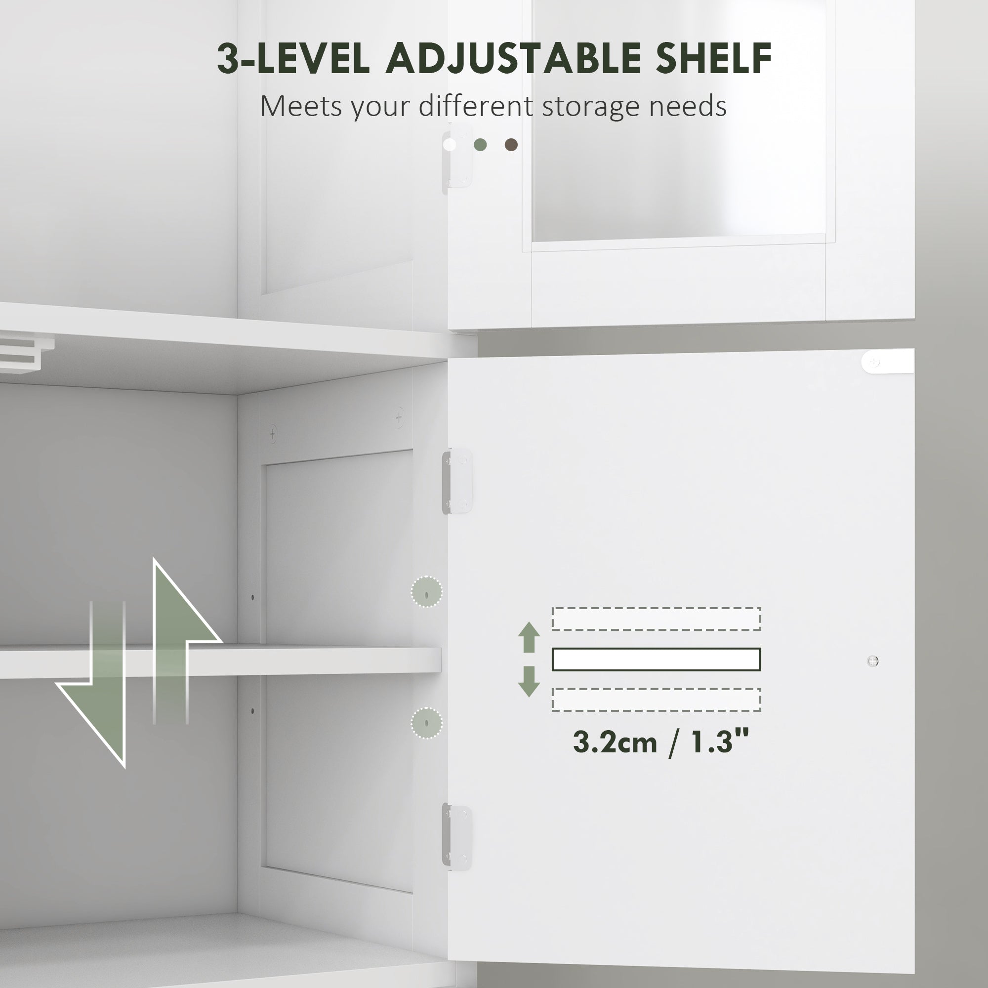 HOMCOM Tall Bathroom Cabinet, Bathroom Storage Cabinet With Glass/Louvred Doors and Adjustable Shelf, Linen Cabinet for Kitchen, Study, Living Room, White