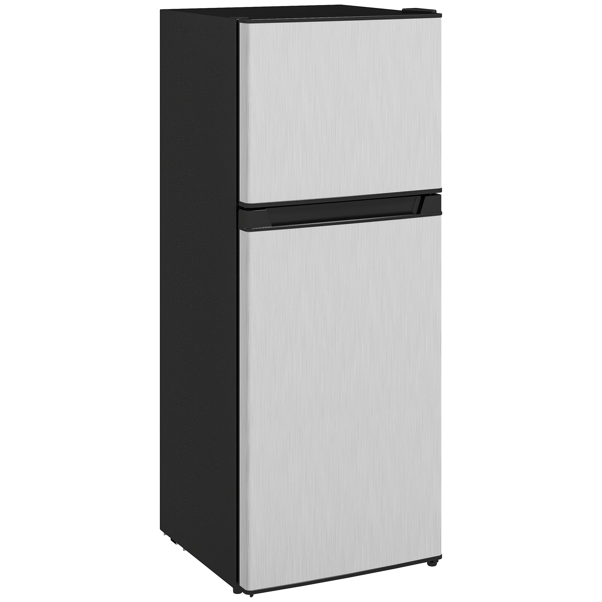 Small Fridge with Freezer, 4 Cu. Ft. Compact Refrigerator with Adjustable Shelves, Mechanical Thermostat, Reversible Double Doors for Bedroom, Dorm, Kitchen, Silver