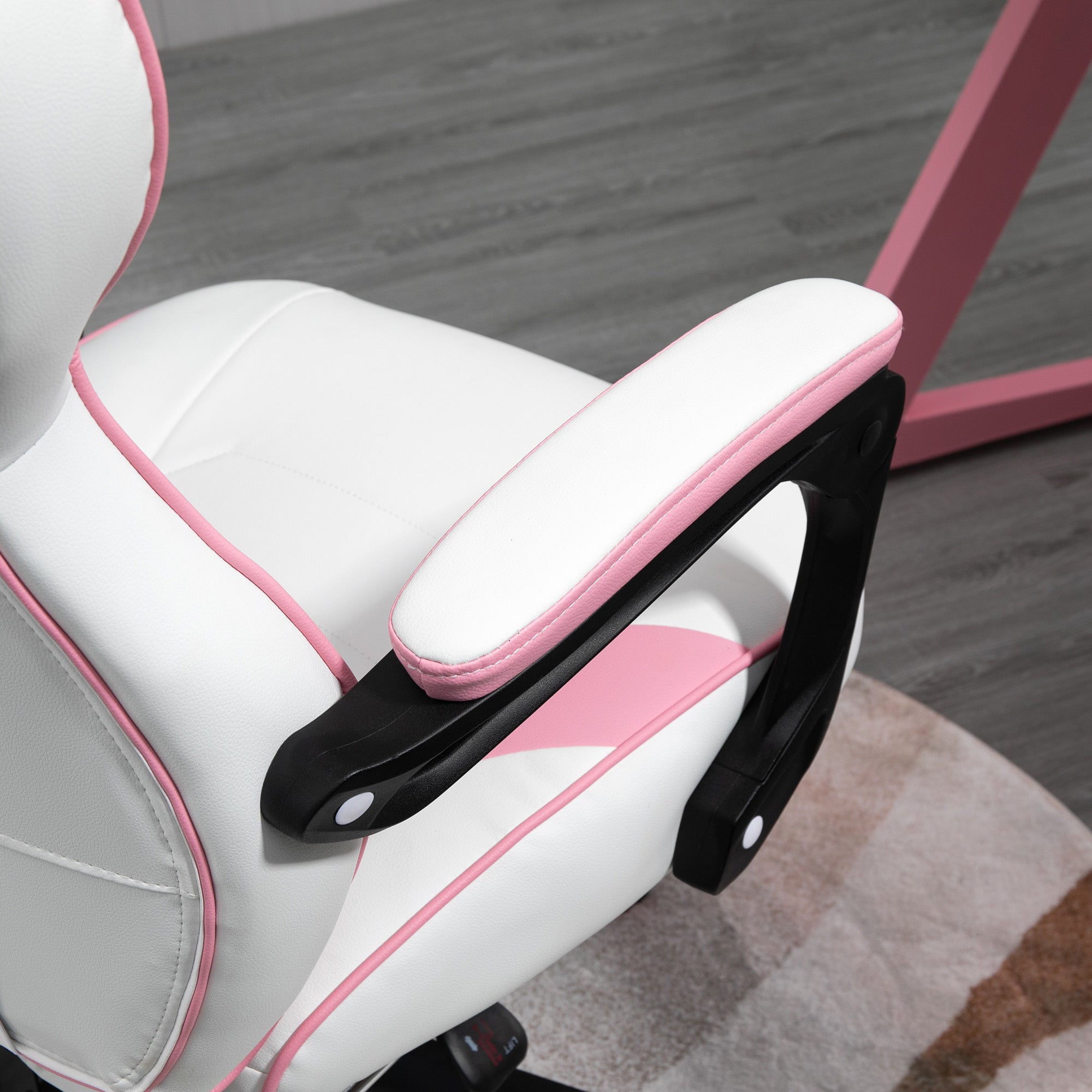 Vinsetto Computer Gaming Chair, Racing Desk Chair with Lumbar Support and Footrest, PU Leather Gamer Chair with Headrest and Swivel Wheels for Home, Pink