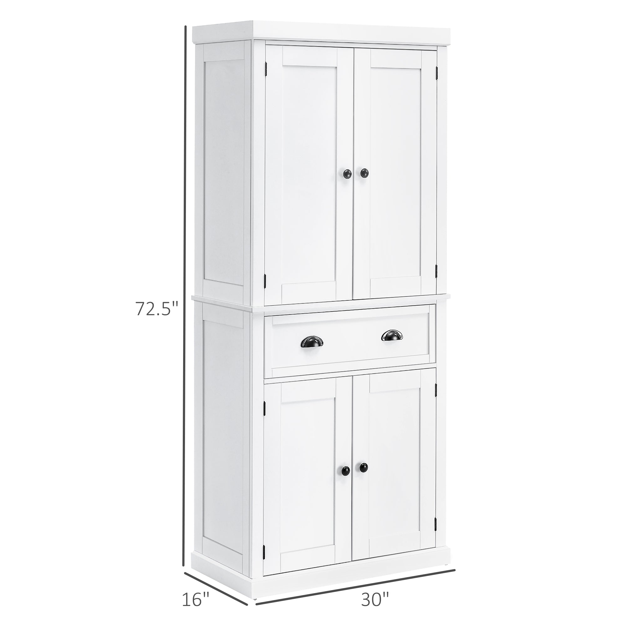 72.5" Freestanding Food Pantry Cabinet with Drawer, Doors and Shelves, White