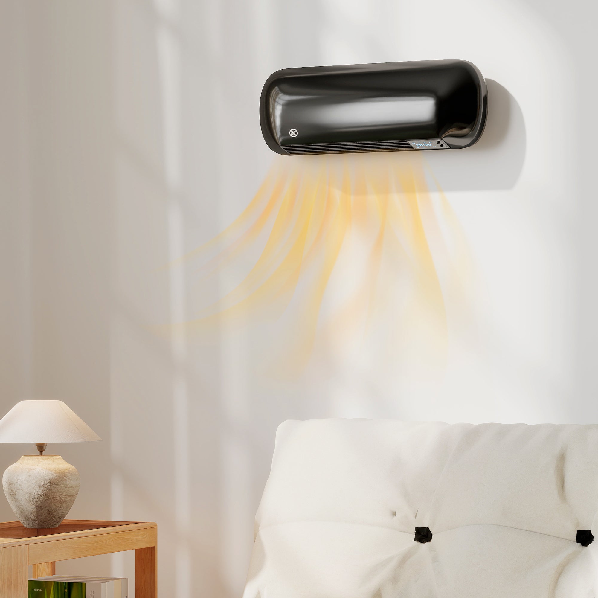 Electric Heater, 2000W Ceramic Space Heater, Wall Mounted, with Fan, Adjustable Thermostat, Weekly Timer, Oscillation, Open Window Detection, 24H Timer, Remote Control, Children Lock, Black