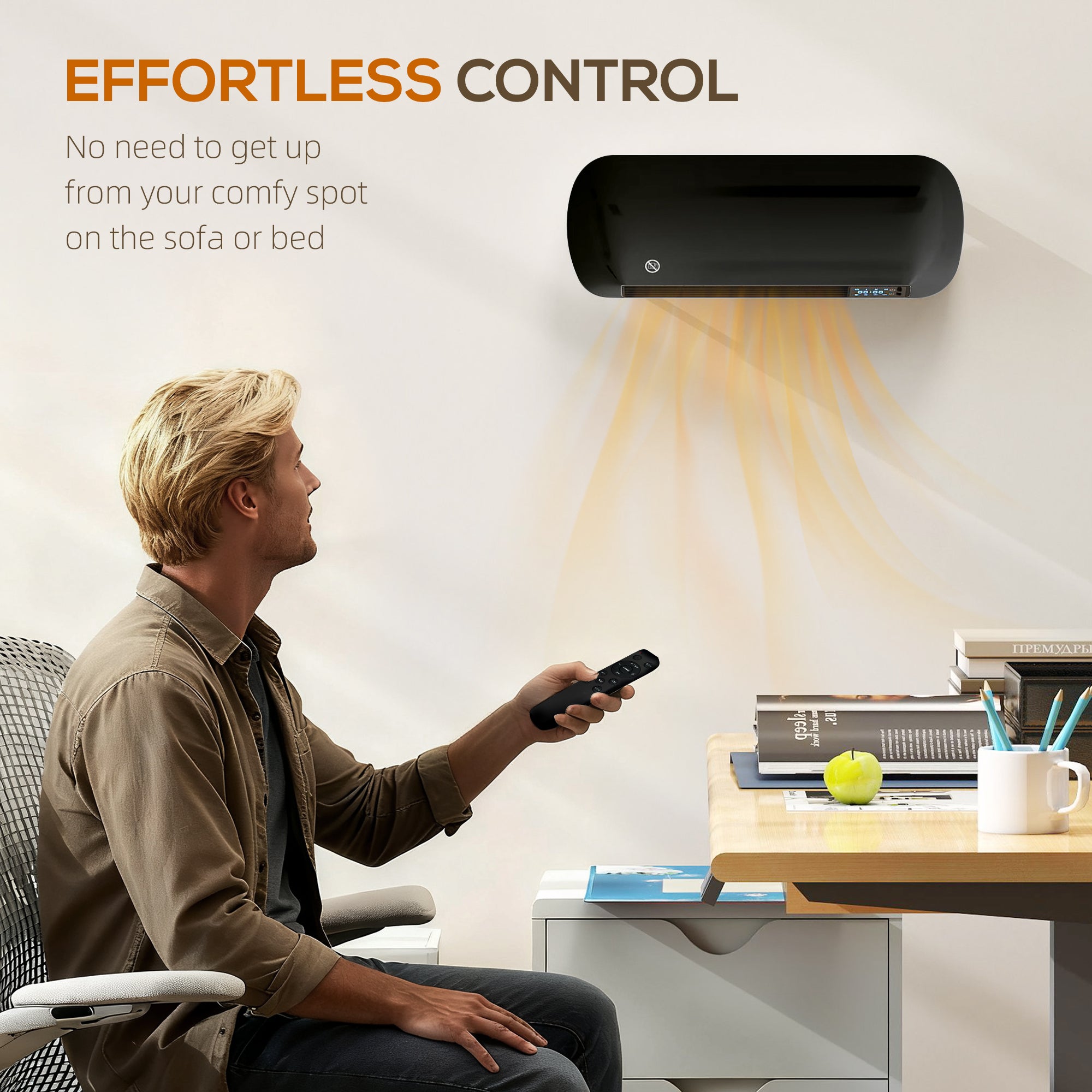 Electric Heater, 2000W Ceramic Space Heater, Wall Mounted, with Fan, Adjustable Thermostat, Weekly Timer, Oscillation, Open Window Detection, 24H Timer, Remote Control, Children Lock, Black