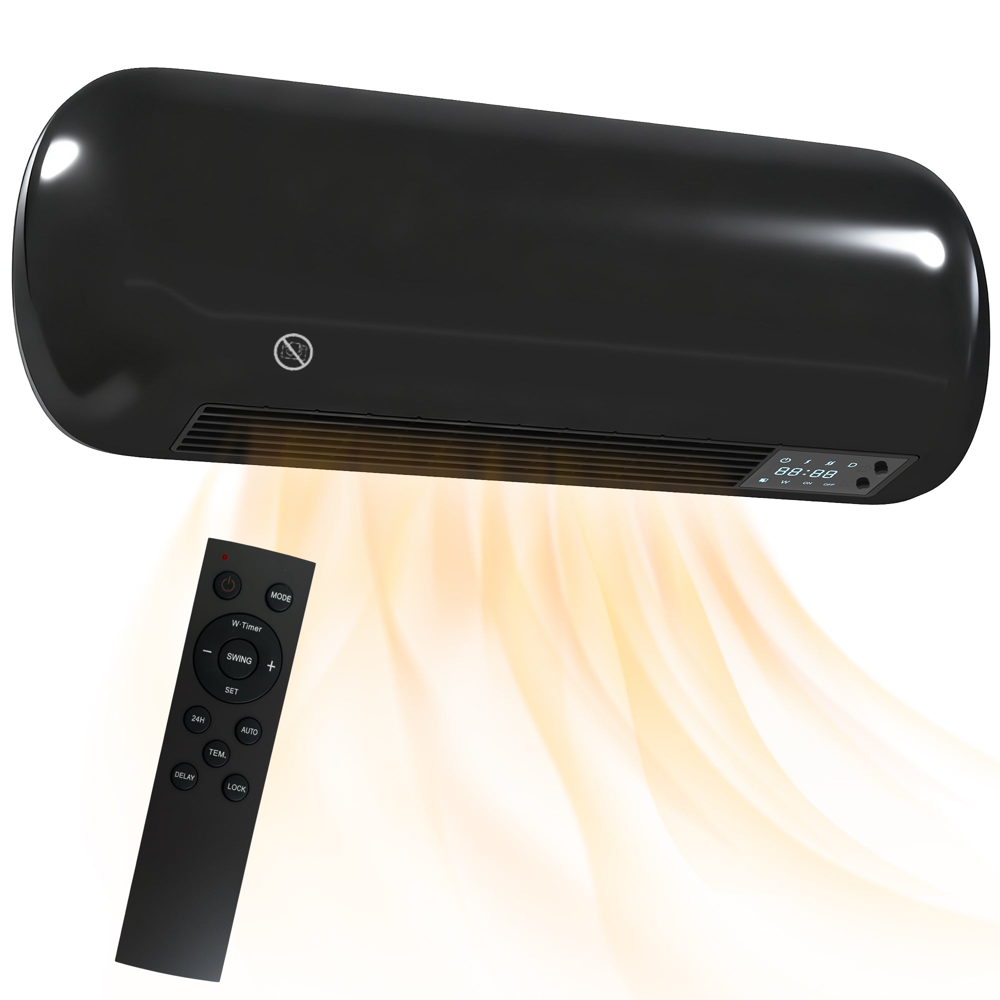 Electric Heater, 2000W Ceramic Space Heater, Wall Mounted, with Fan, Adjustable Thermostat, Weekly Timer, Oscillation, Open Window Detection, 24H Timer, Remote Control, Children Lock, Black