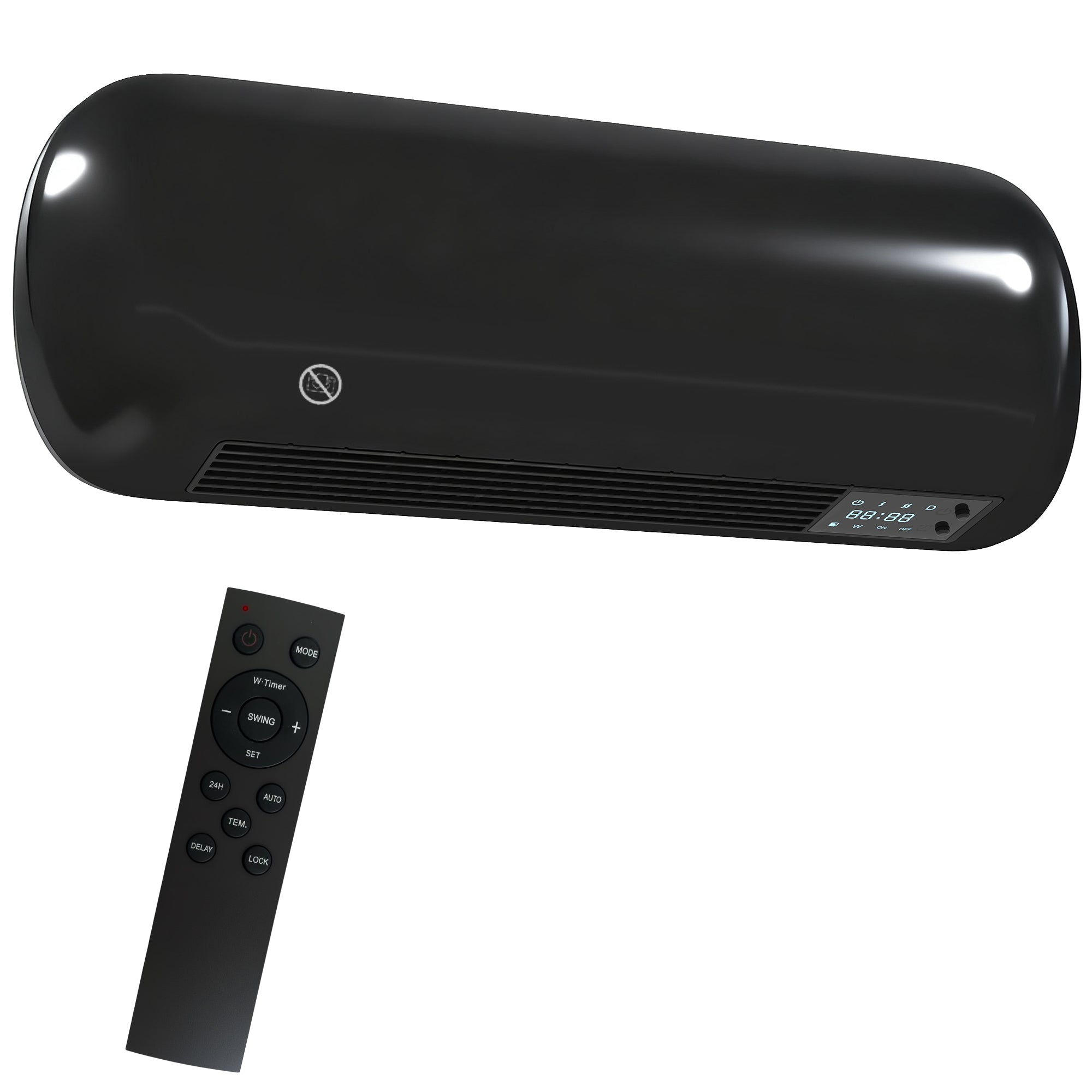 Electric Heater, 2000W Ceramic Space Heater, Wall Mounted, with Fan, Adjustable Thermostat, Weekly Timer, Oscillation, Open Window Detection, 24H Timer, Remote Control, Children Lock, Black