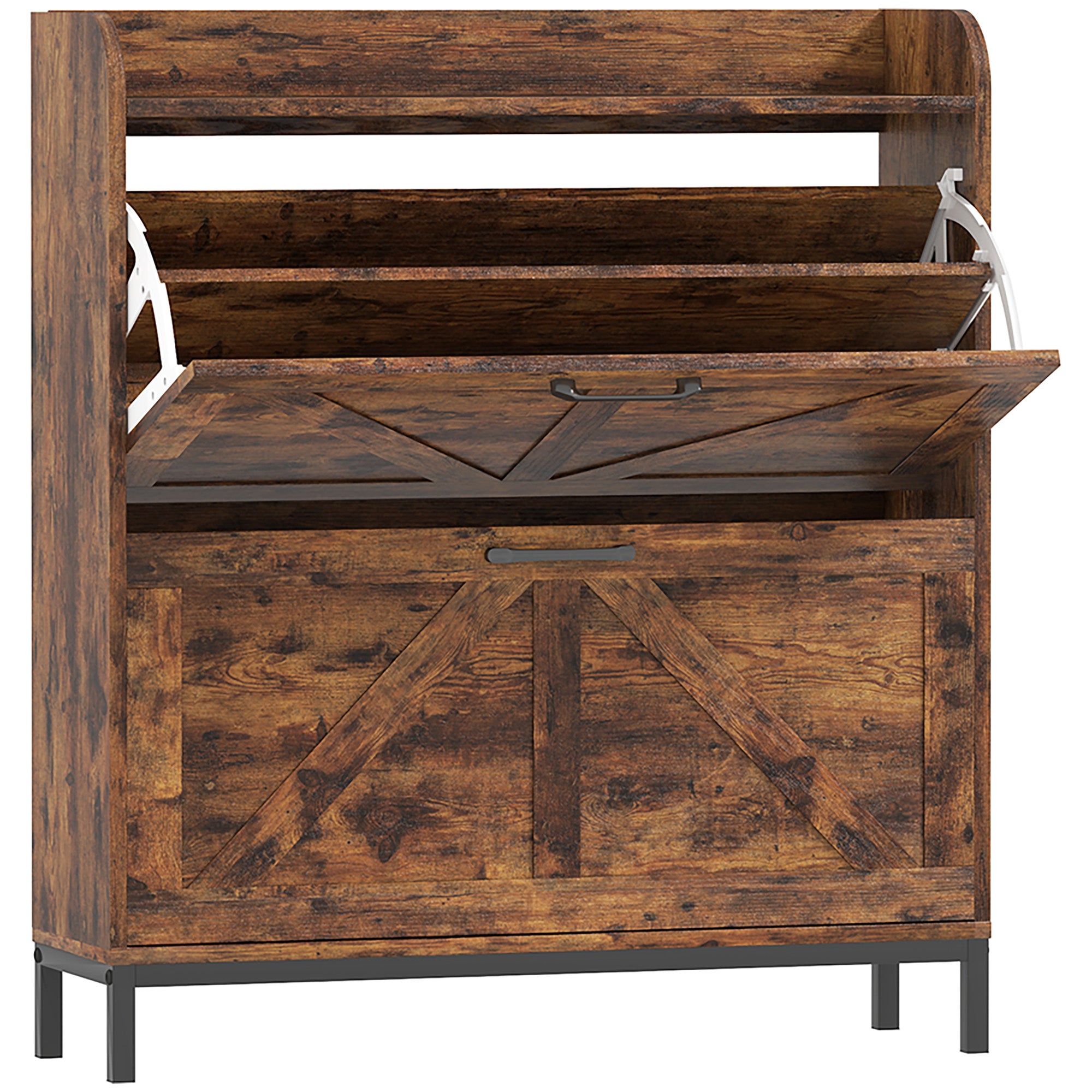 HOMCOM Shoe Storage Cabinet with 2 Flip Drawers, Legs, Farmhouse Freestanding Narrow Shoe Cabinet, Slim Hidden Rack Organizer for Entryway, Hallway, Rustic Brown Wood Grain