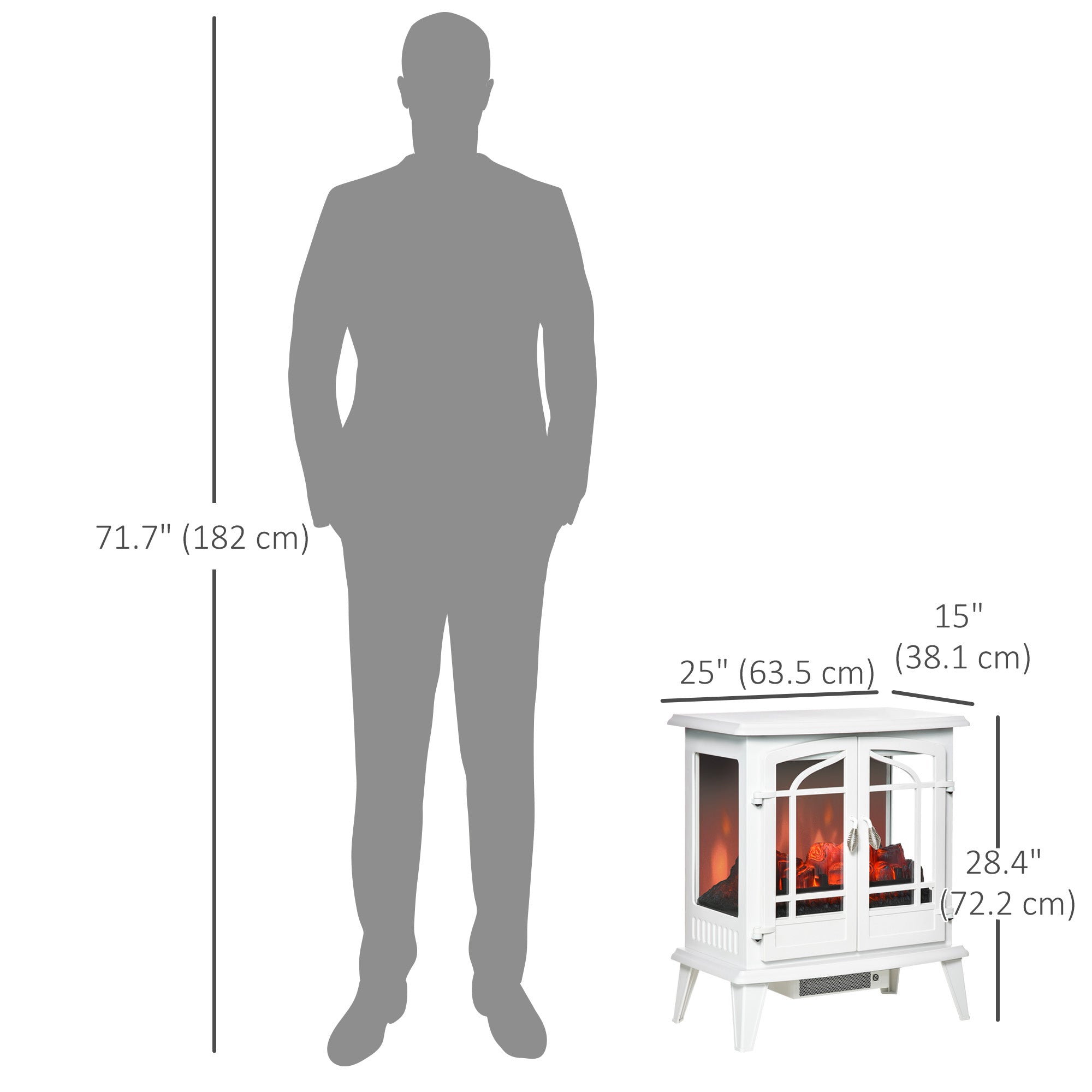 Electric Fireplace Heater Freestanding Fireplace Stove with Realistic Flame Effect, Adjustable Temperature and Overheat Protection, 1400W, White