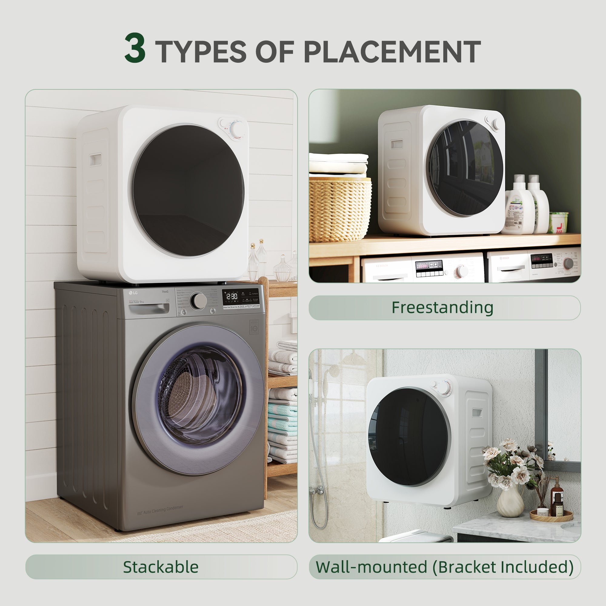Portable Clothes Dryer, 4kg Wet Laundry/2.5kg Dry Capacity Front Load Laundry Dryer with 2 Power Modes, 400W/800W, 240V Compact Drying Machine for Apartments, RVs, Home, White