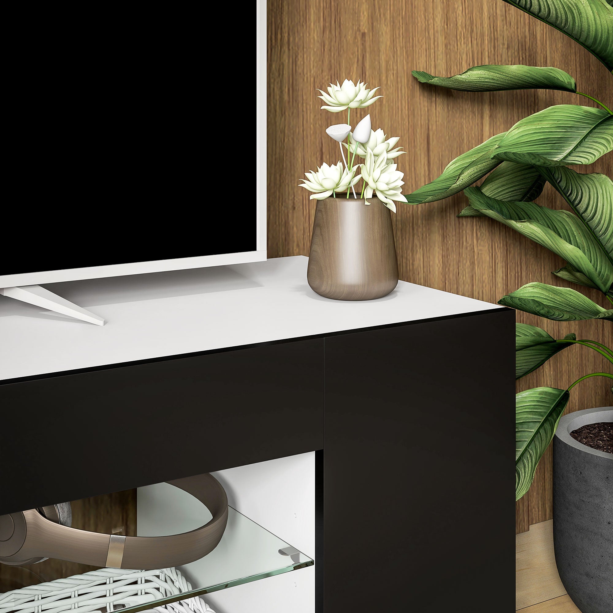 HOMCOM 145cm TV Unit with Glass Shelves and LED Light, Modern TV Stand Cabinet for Living Room, Entertainment Unit for 60 inch 4k TV, Black