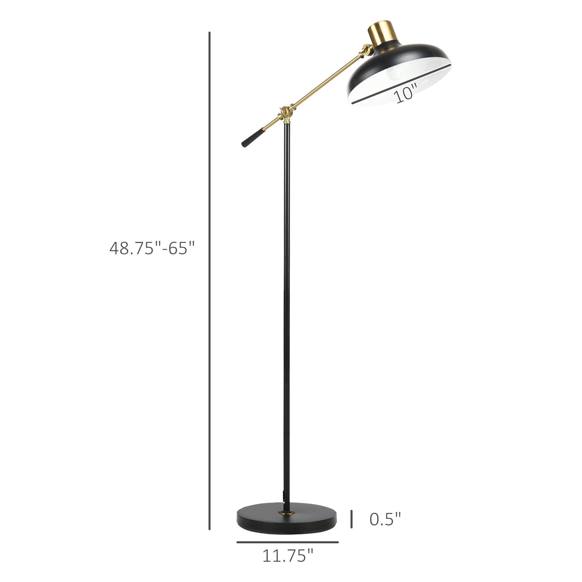 Adjustable Floor Lamp For Living Room Standing Lamp For Bedroom With Balance Arm Tall Black And Gold - HOMCOM