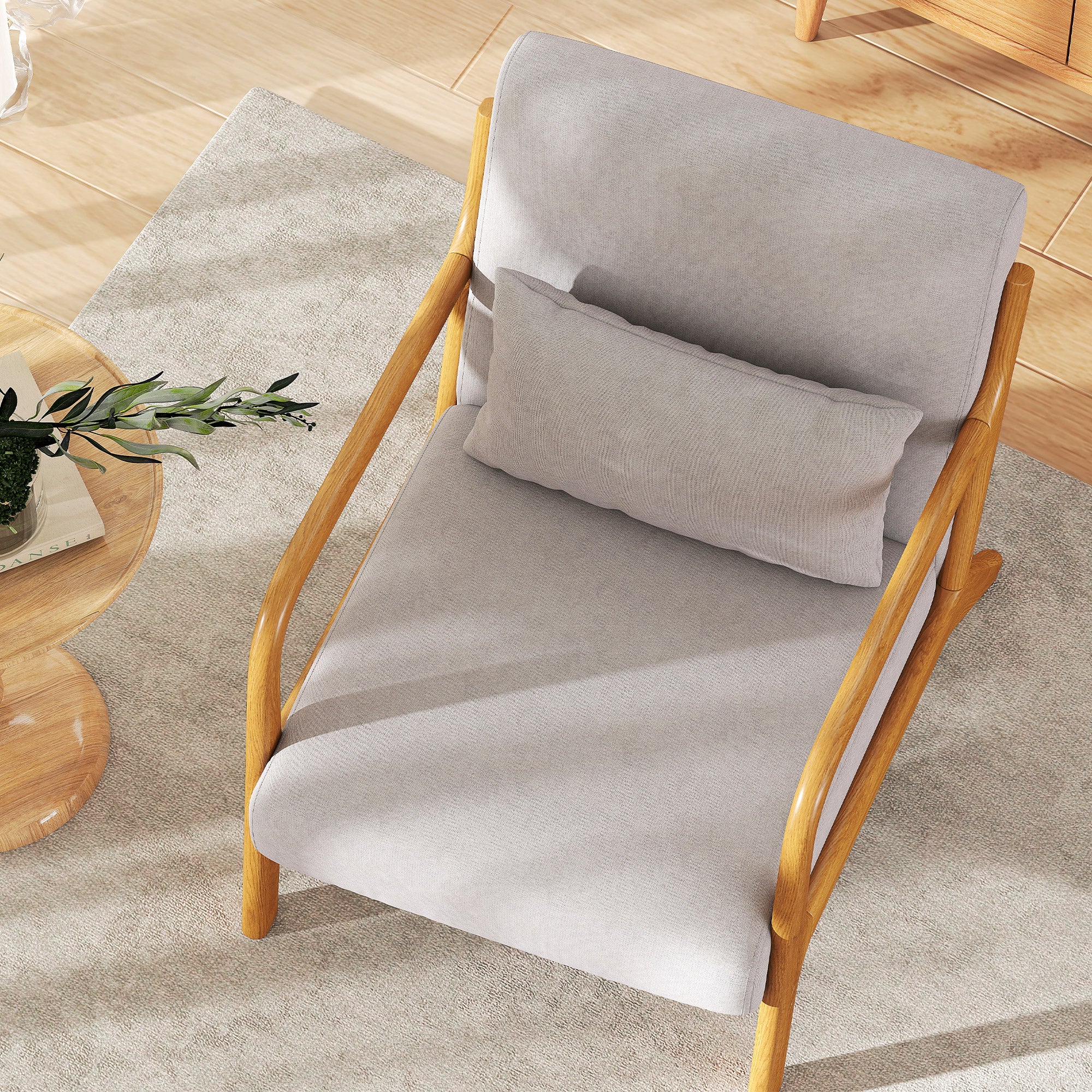 Fabric Accent Chair, Velvet Armchair, Retro Living Room Chair with Wood Legs and Thick Padding for Bedroom, Grey
