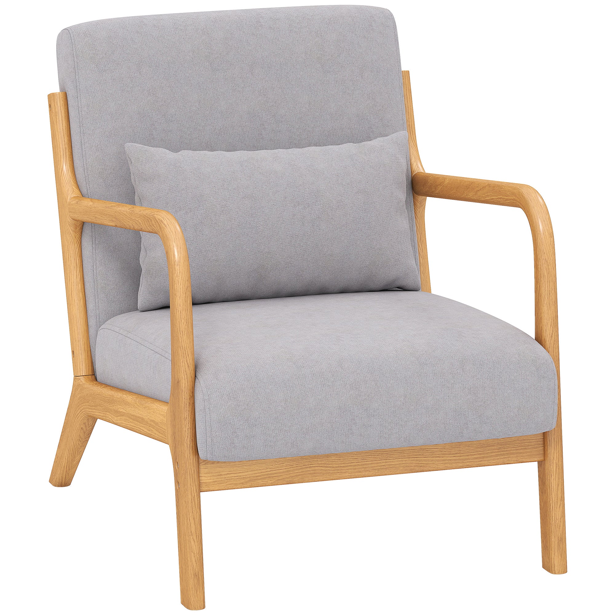 Fabric Accent Chair, Velvet Armchair, Retro Living Room Chair with Wood Legs and Thick Padding for Bedroom, Grey