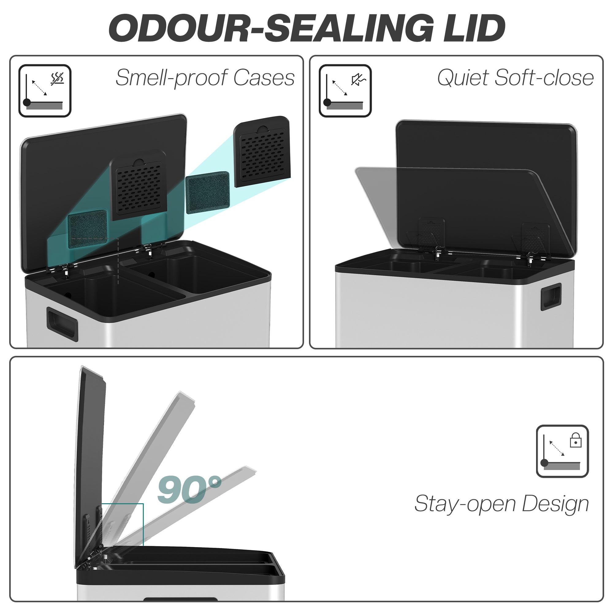 Dual Kitchen Bin, 2 x 25L Stainless Steel Double Pedal Bin with Soft-Close Lid, Removable Inner Buckets and Handles for Recycling and Waste, Silver