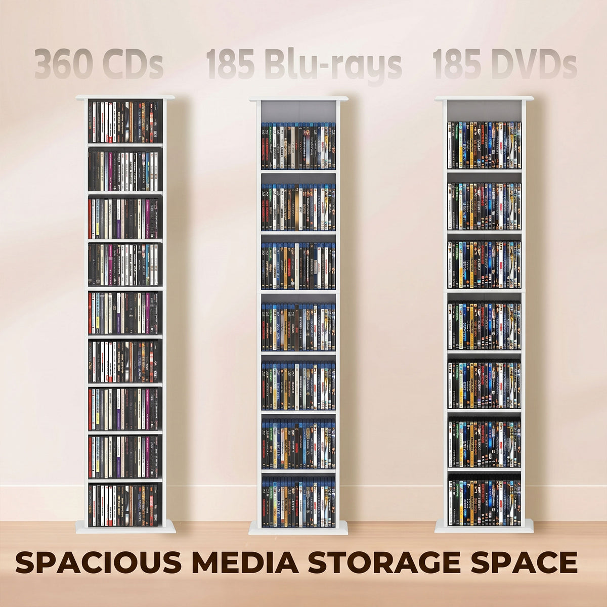 Slim Media Storage Cabinet, 9-Tier DVD Shelf with 7 Adjustable Shelves, 9 Compartments, Holds 252 CDs, 147 DVDs or 189 Blu-rays, White