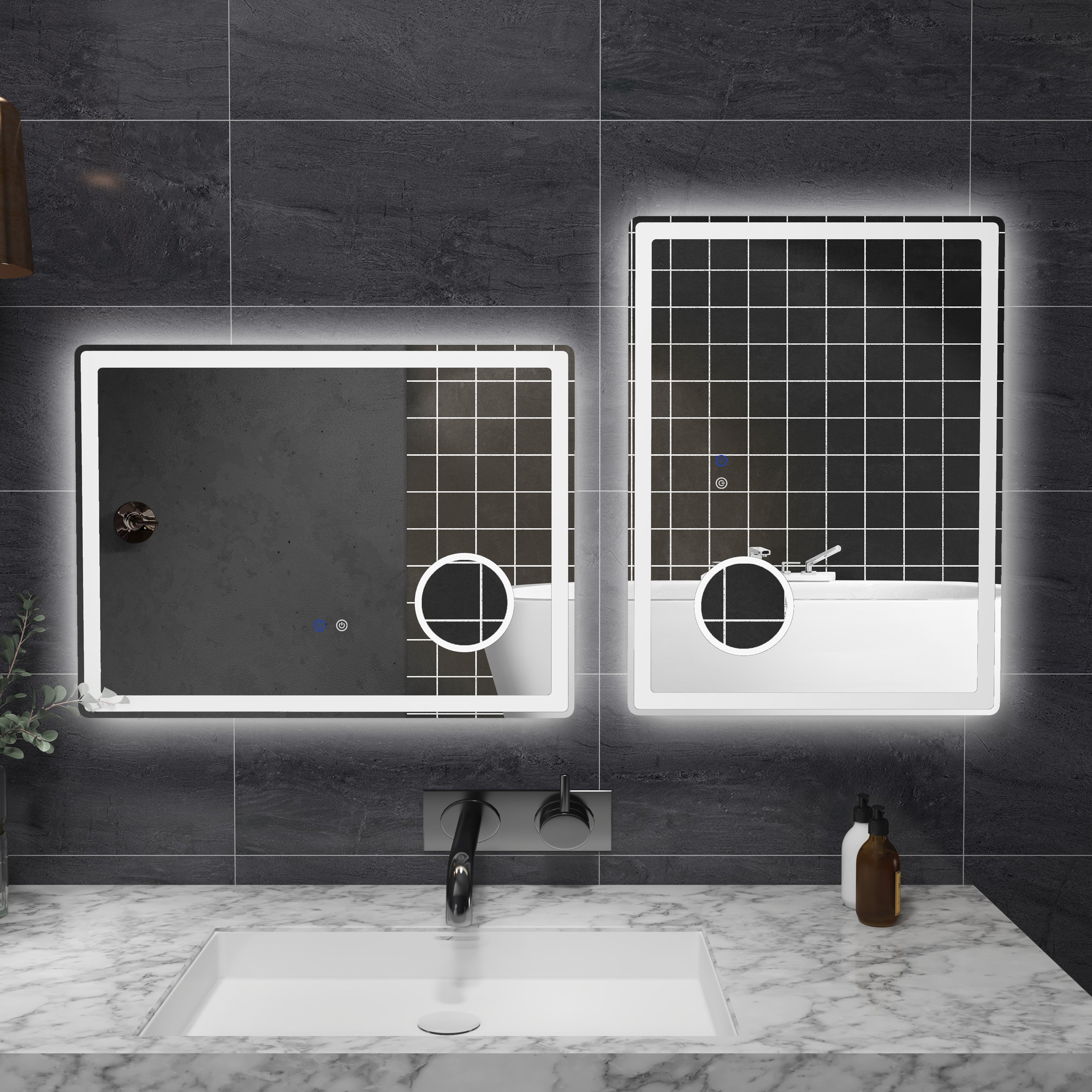 kleankin LED Bathroom Mirror with Lights, 3X Magnifying Mirror, Dimming Lighted Bathroom Mirror, Vanity Mirror with 3 Colour Front and Backlit, Smart Touch, Anti-Fog, Horizontal and Vertical, 80x60cm
