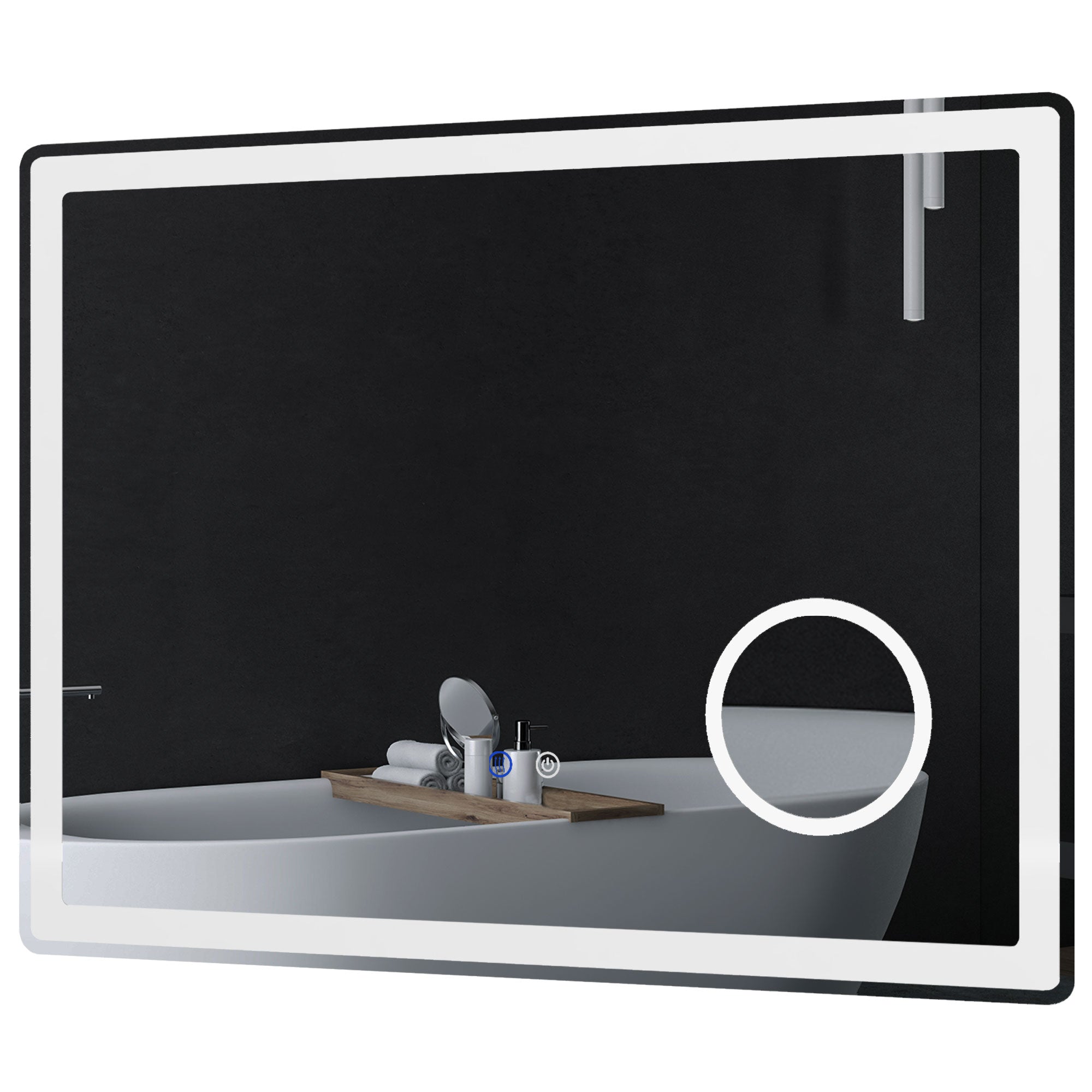 kleankin LED Bathroom Mirror with Lights, 3X Magnifying Mirror, Dimming Lighted Bathroom Mirror, Vanity Mirror with 3 Colour Front and Backlit, Smart Touch, Anti-Fog, Horizontal and Vertical, 80x60cm