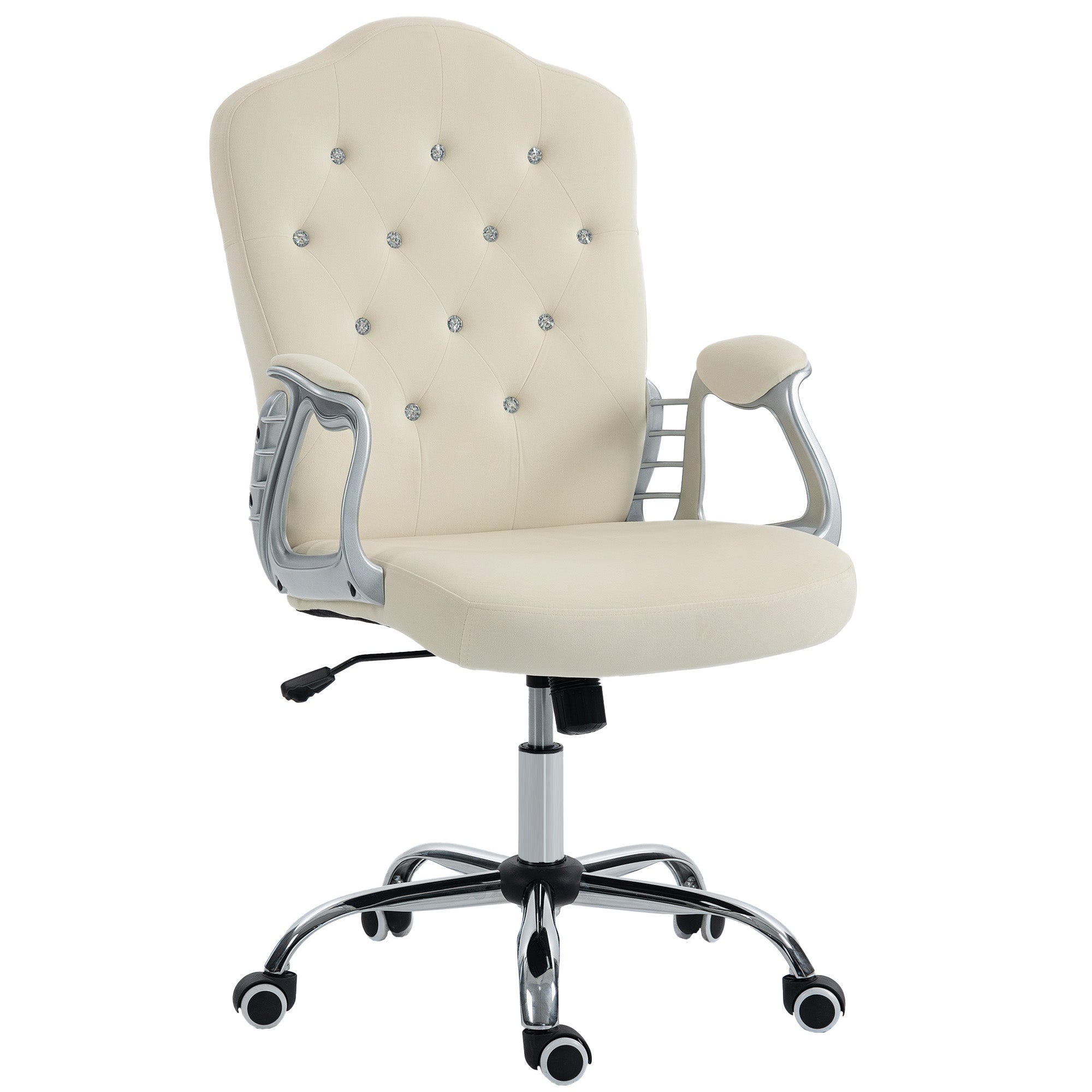 Vanity Office Chair, Velvet Computer Desk Chair with Swivel Wheels, Adjustable Height, Tilt Function, Beige