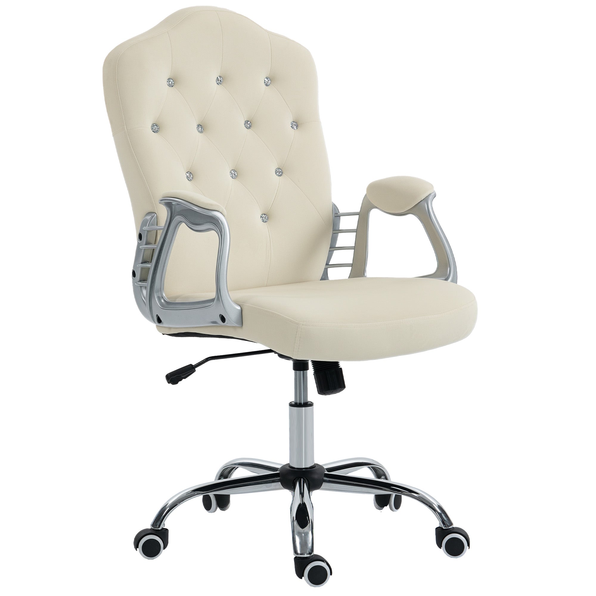 Vanity Office Chair, Velvet Computer Desk Chair with Swivel Wheels, Adjustable Height, Tilt Function, Beige