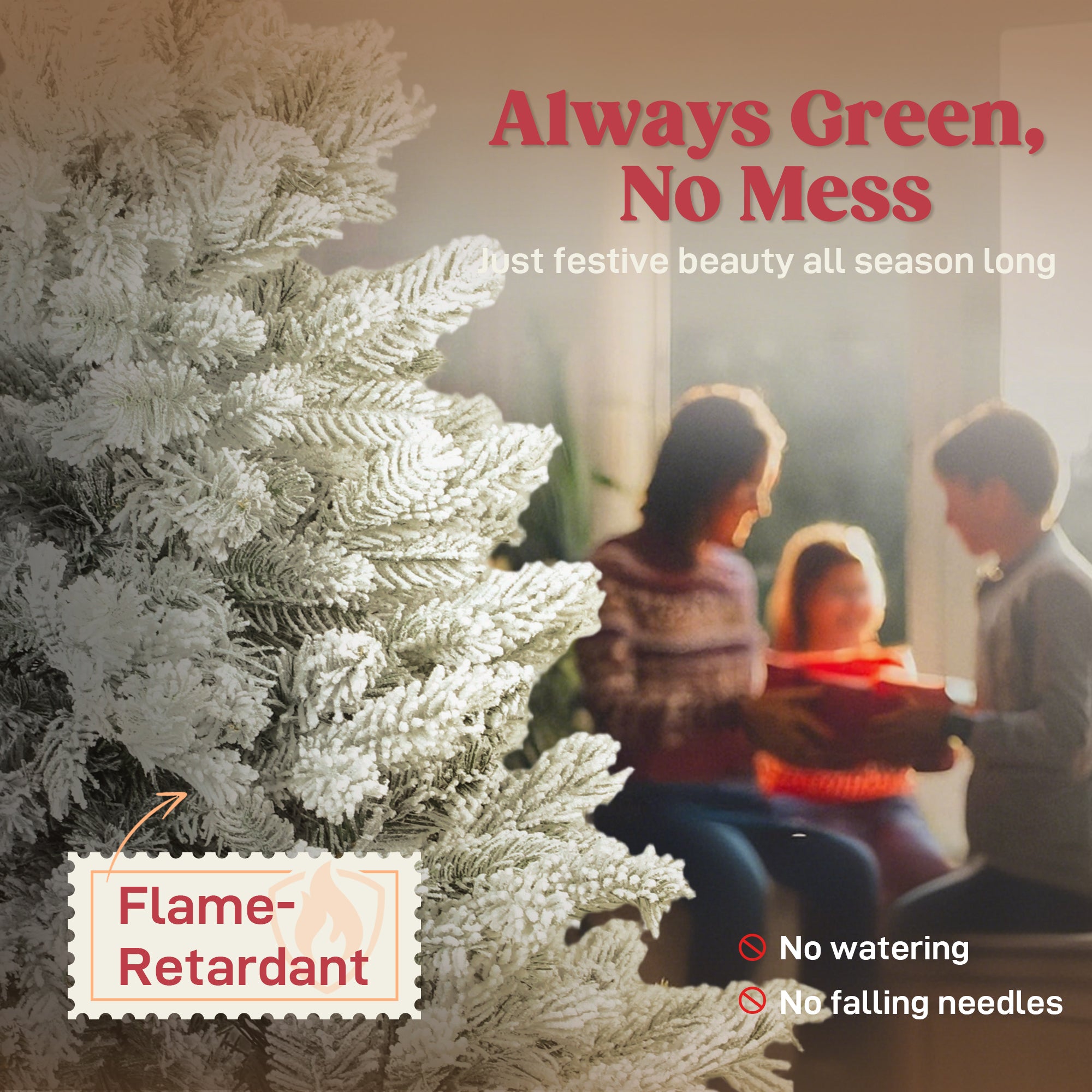 6ft Snow Flocked Christmas Tree with Realistic Tips, Hinged Xmas Tree with Wide Shape, Foldable Metal Stand, Easy Assembly, for Home Decor