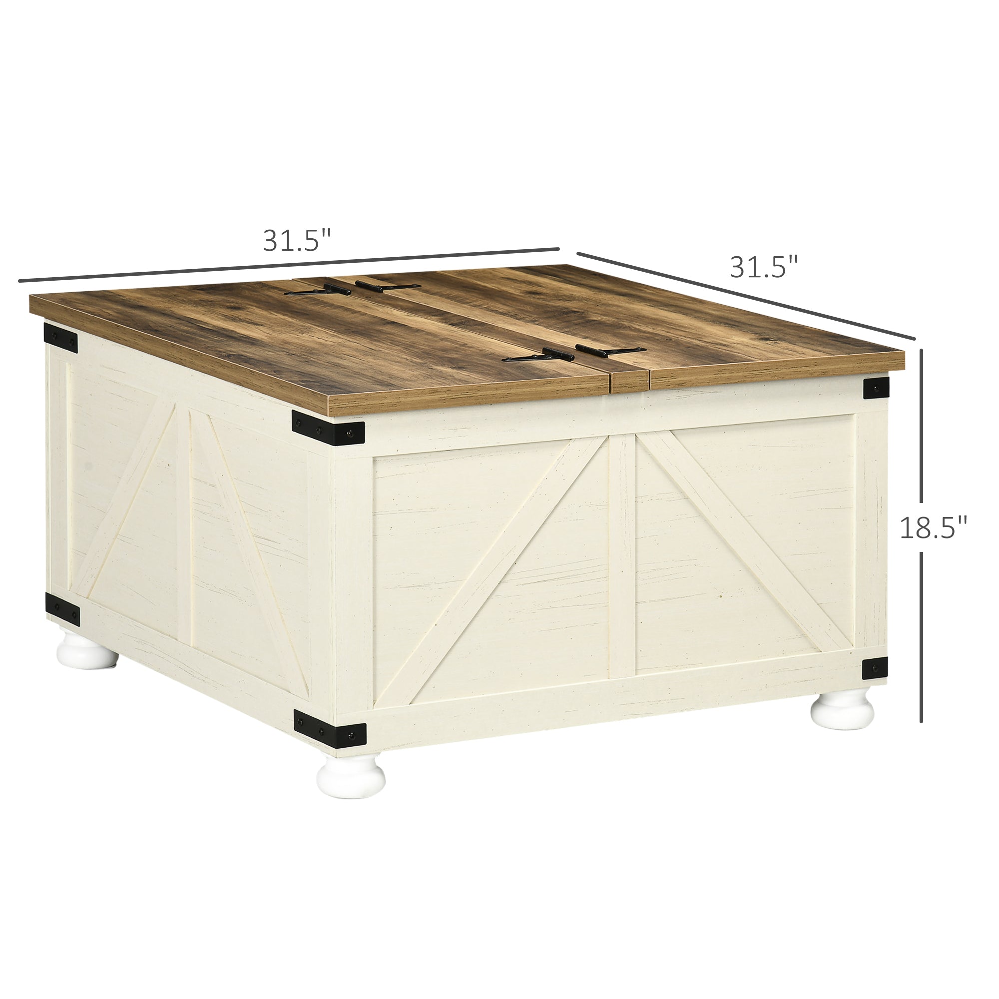 Farmhouse Coffee Table with Storage Large Square Wooden Center Table White