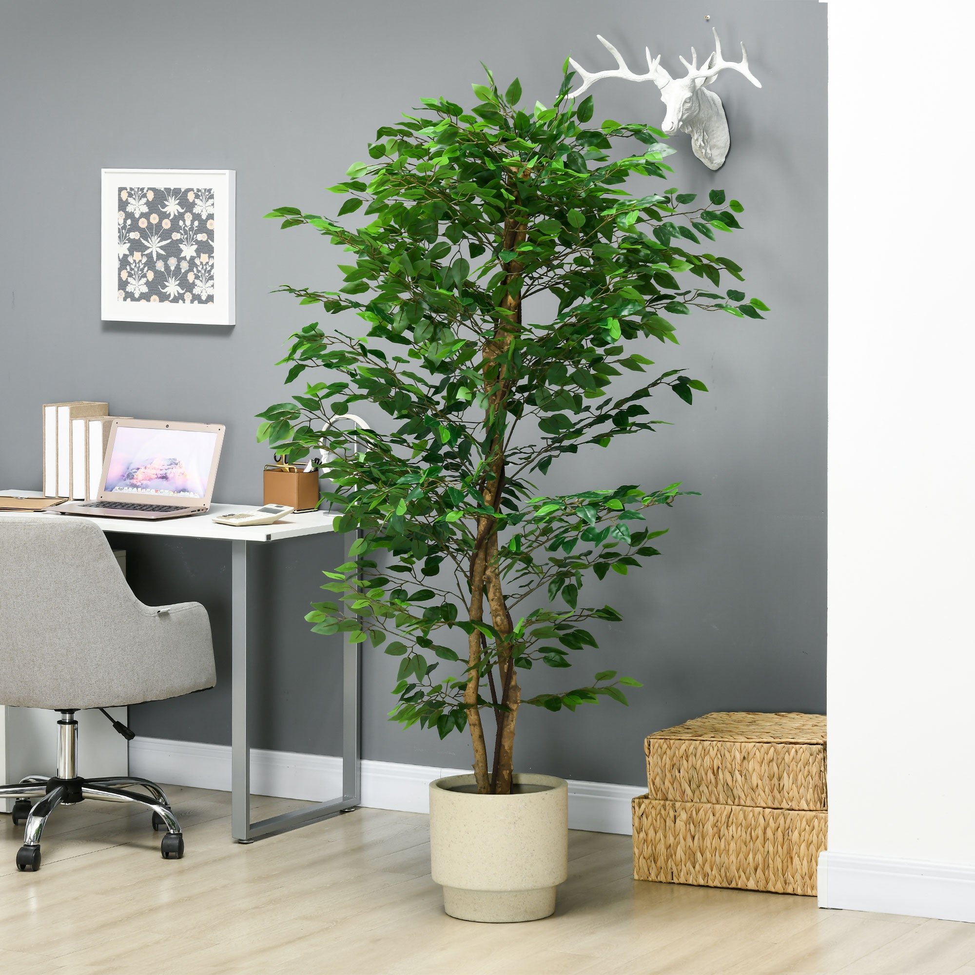 6ft Artificial Tree, Indoor Outdoor Fake Ficus with Pot, for Home Office Living Room Decor