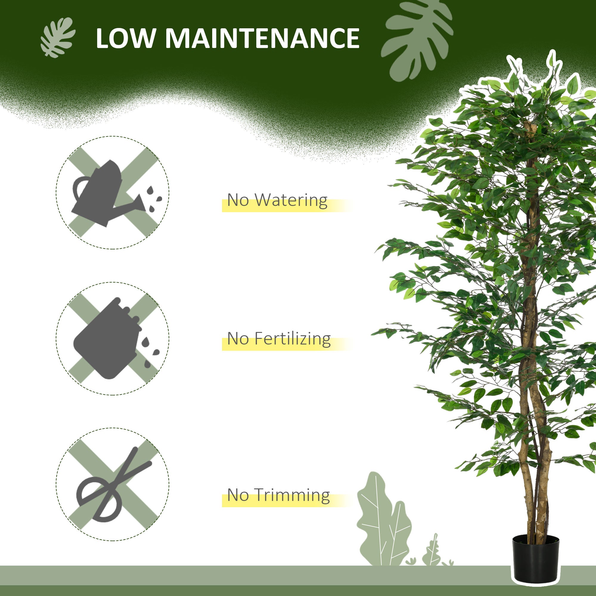 6ft Artificial Tree, Indoor Outdoor Fake Ficus with Pot, for Home Office Living Room Decor