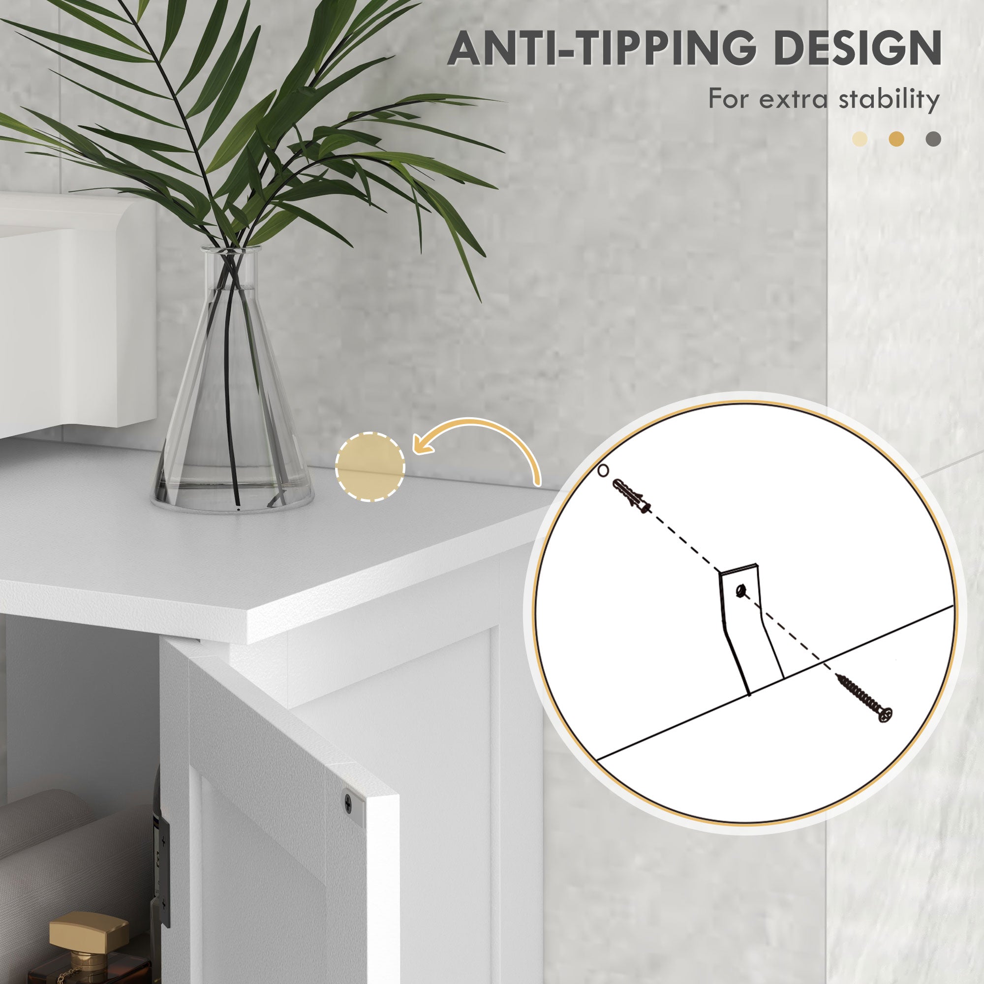 Bathroom Vanity Cabinet, Modern Farmhouse Under Sink Storage Cabinet with Double Doors, Open and Adjustable Shelves for Wall-Mounted Sink, 35.4" W x 11.8" D x 23.6" H, White