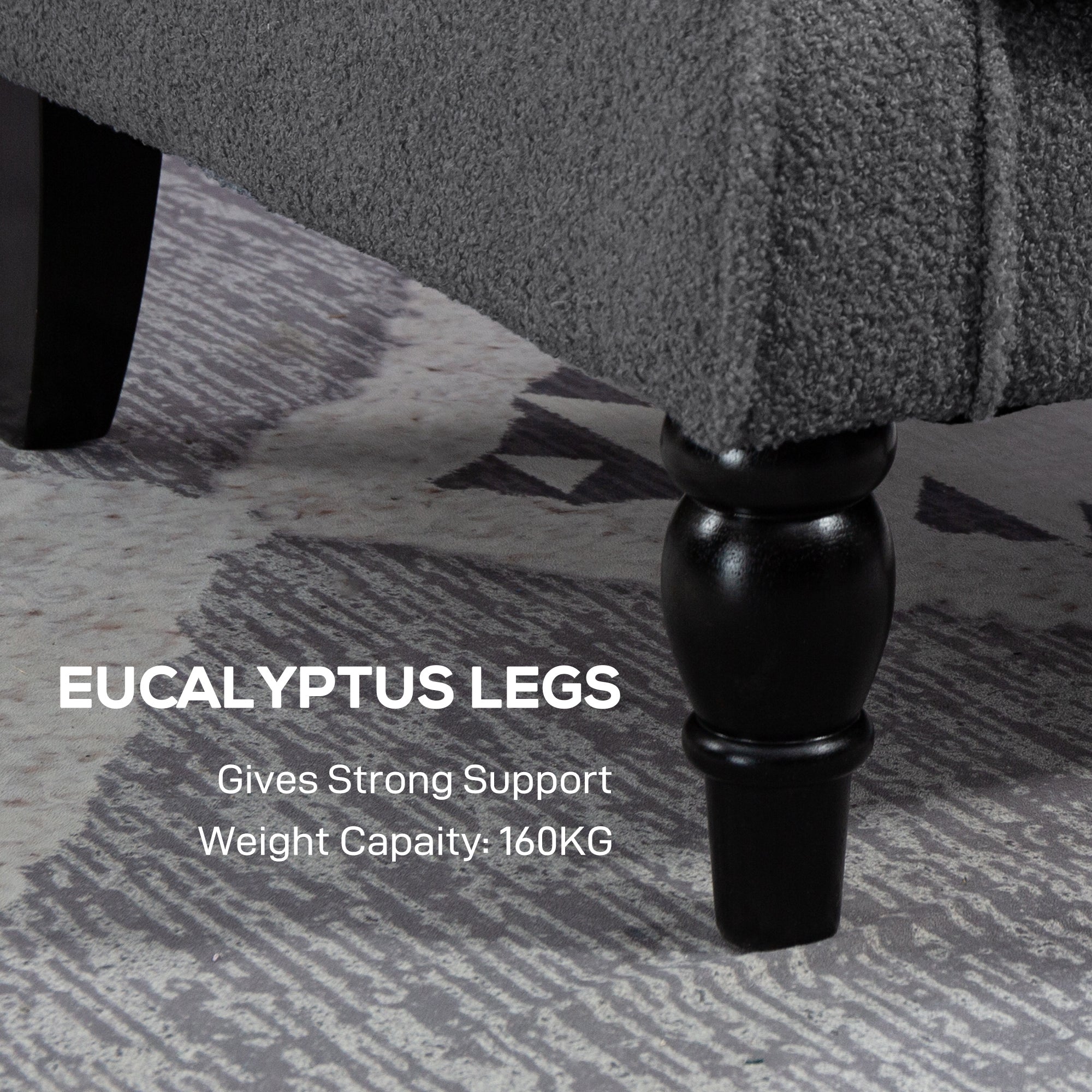 Retro Accent Chair, Teddy Fleece Wingback Armchair with Wood Frame Button Tufted Design for Living Room Bedroom, Charcoal Grey