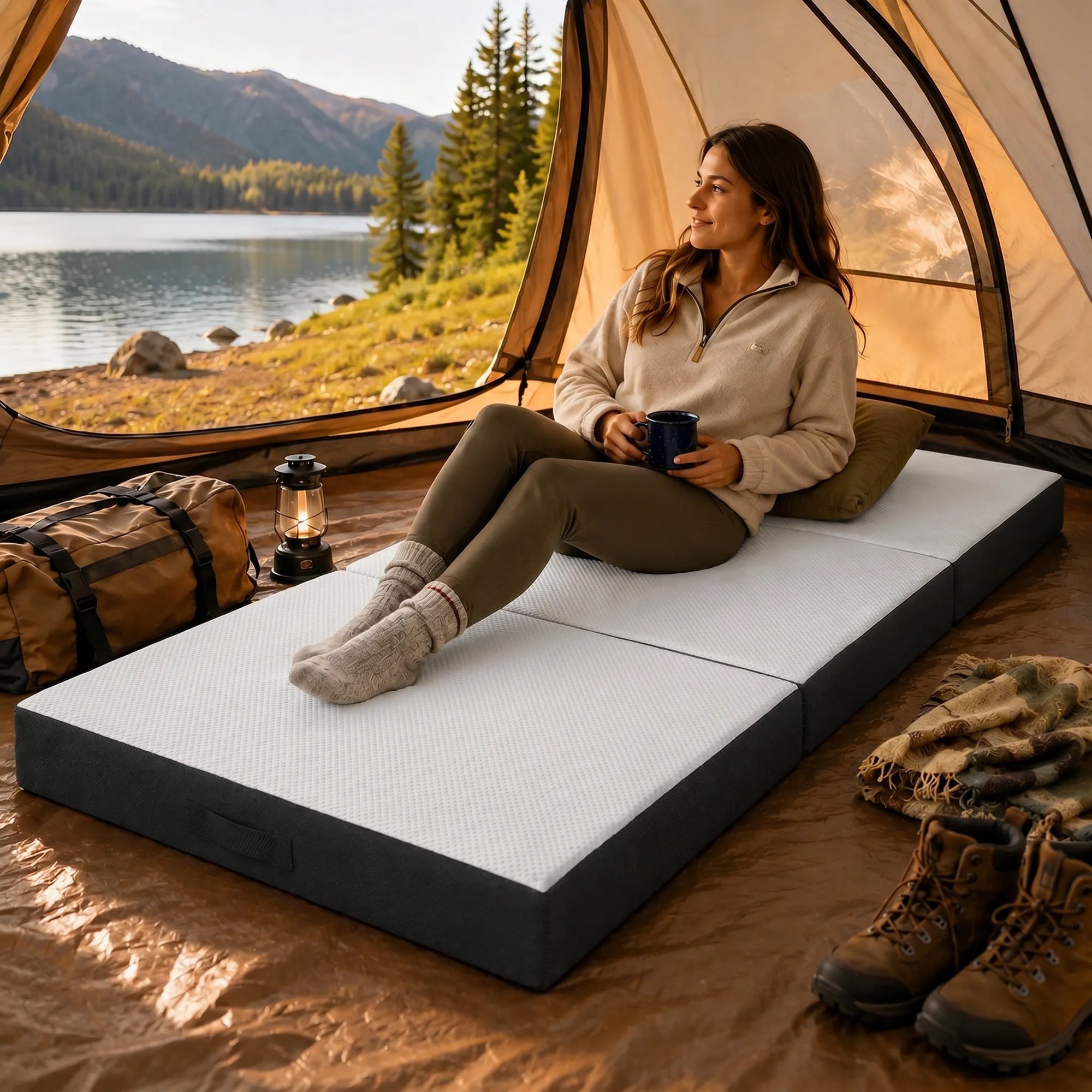 Trifold Mattress, 6 Inch Memory Foam Foldable Mattress, Twin Portable Folding Floor Bed with Washable Cover, Cooling Gel Topper for Guest, Camping, RV, Travel, Yoga, Made in USA, 75" x 38" x 6"