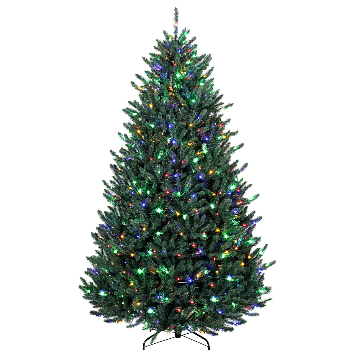 7.5ft Prelit Christmas Tree, Wide Colorado Blue Spruce, Easy Plug, Artificial Hinged Xmas Tree with 690 Warm White & Multi-Colour LED Lights, 2626 Tips for Holiday, Green