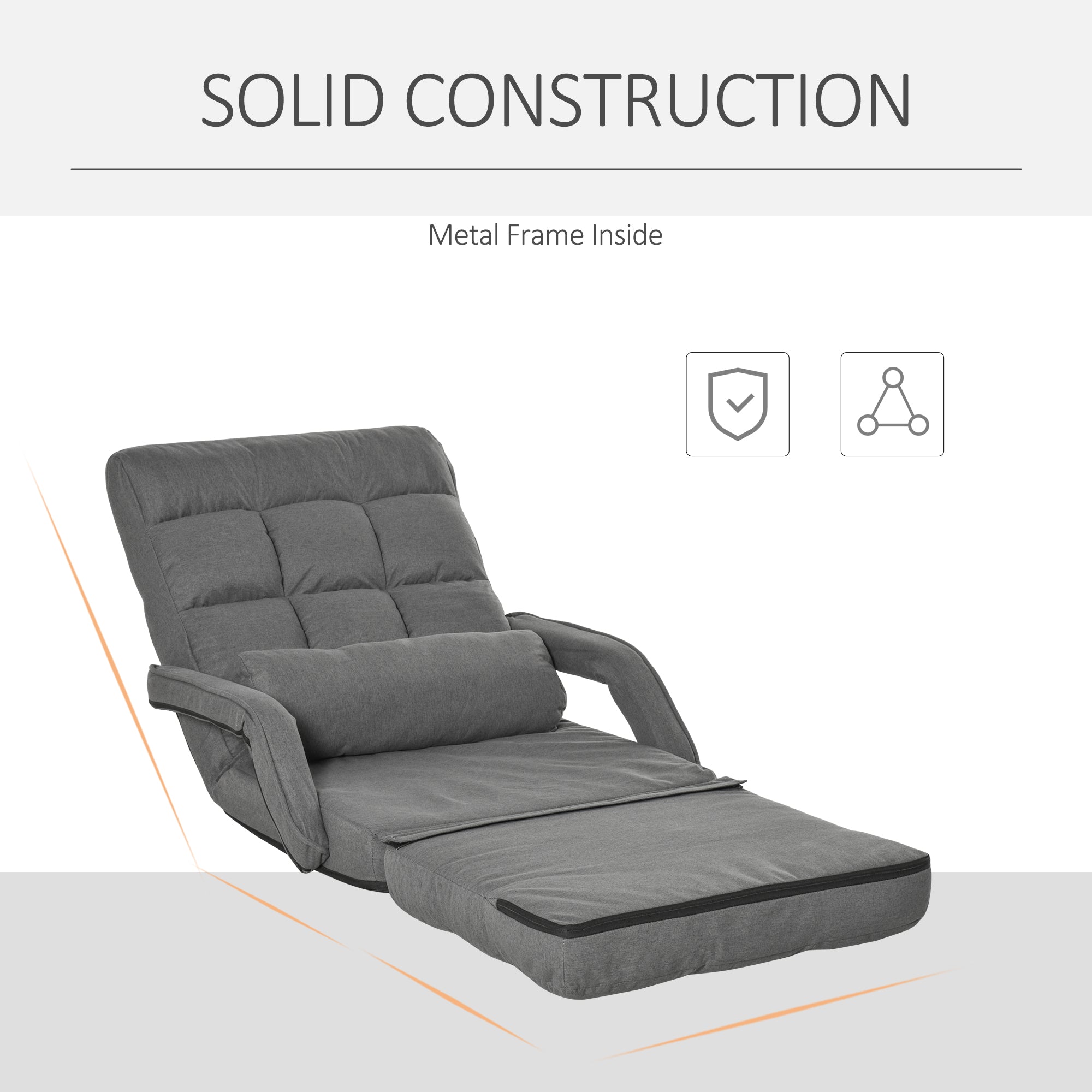Convertible Floor Sofa Bed Recliner Armchair Upholstered Sleeper Chair with Pillow Grey