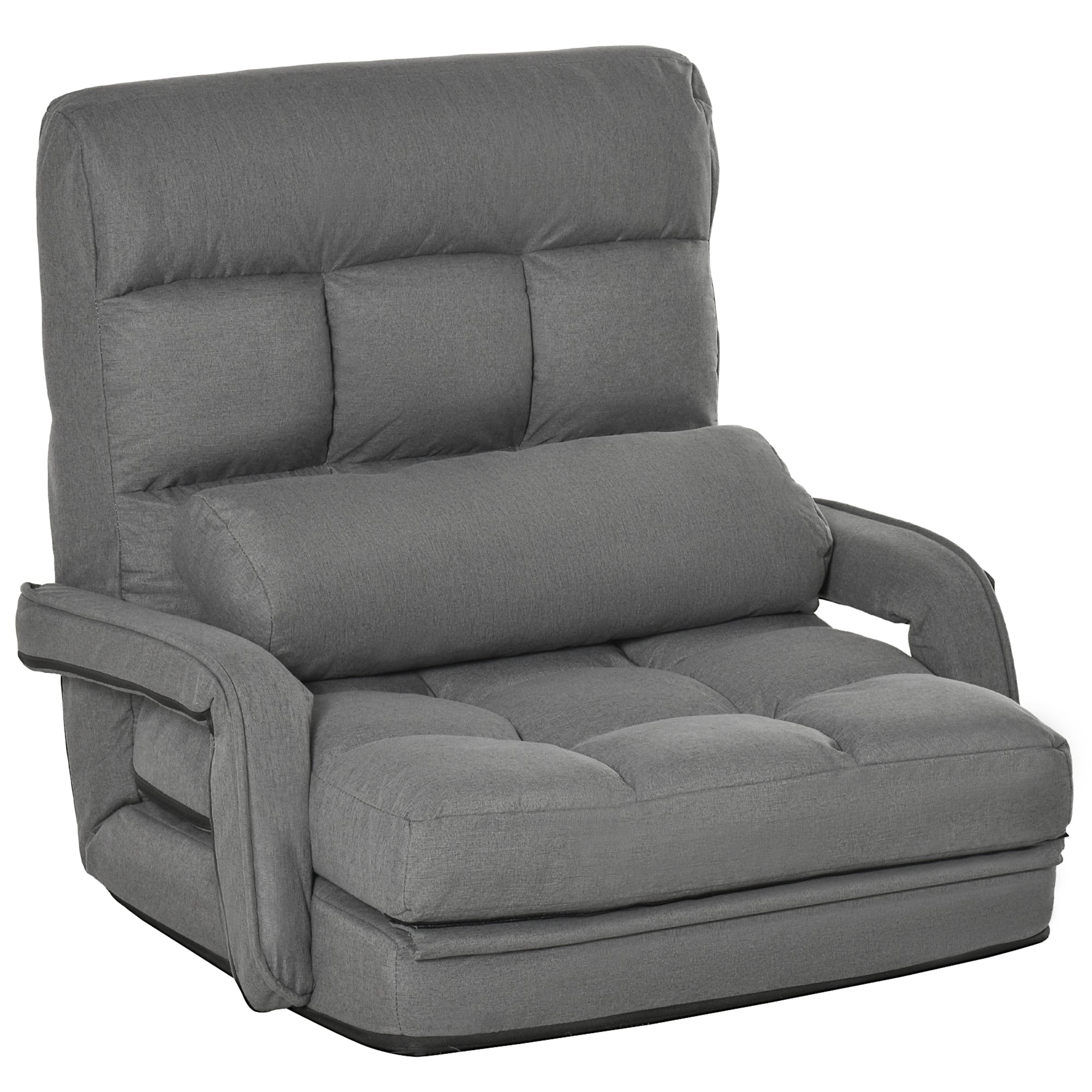 Convertible Floor Sofa Bed Recliner Armchair Upholstered Sleeper Chair with Pillow Grey