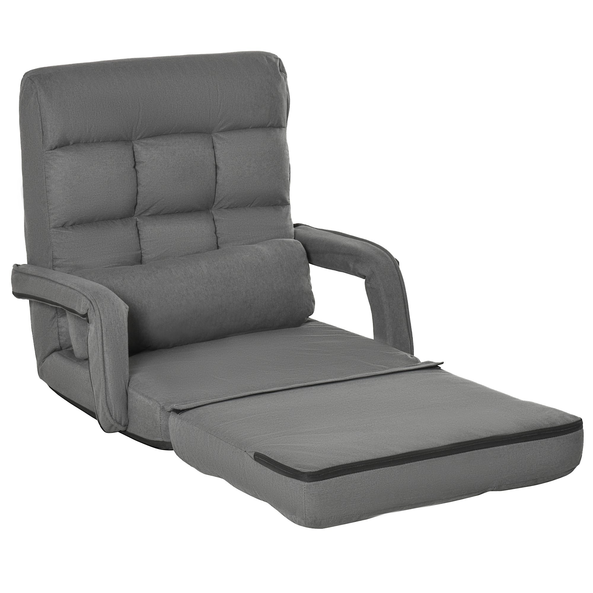 Convertible Floor Sofa Bed Recliner Armchair Upholstered Sleeper Chair with Pillow Grey