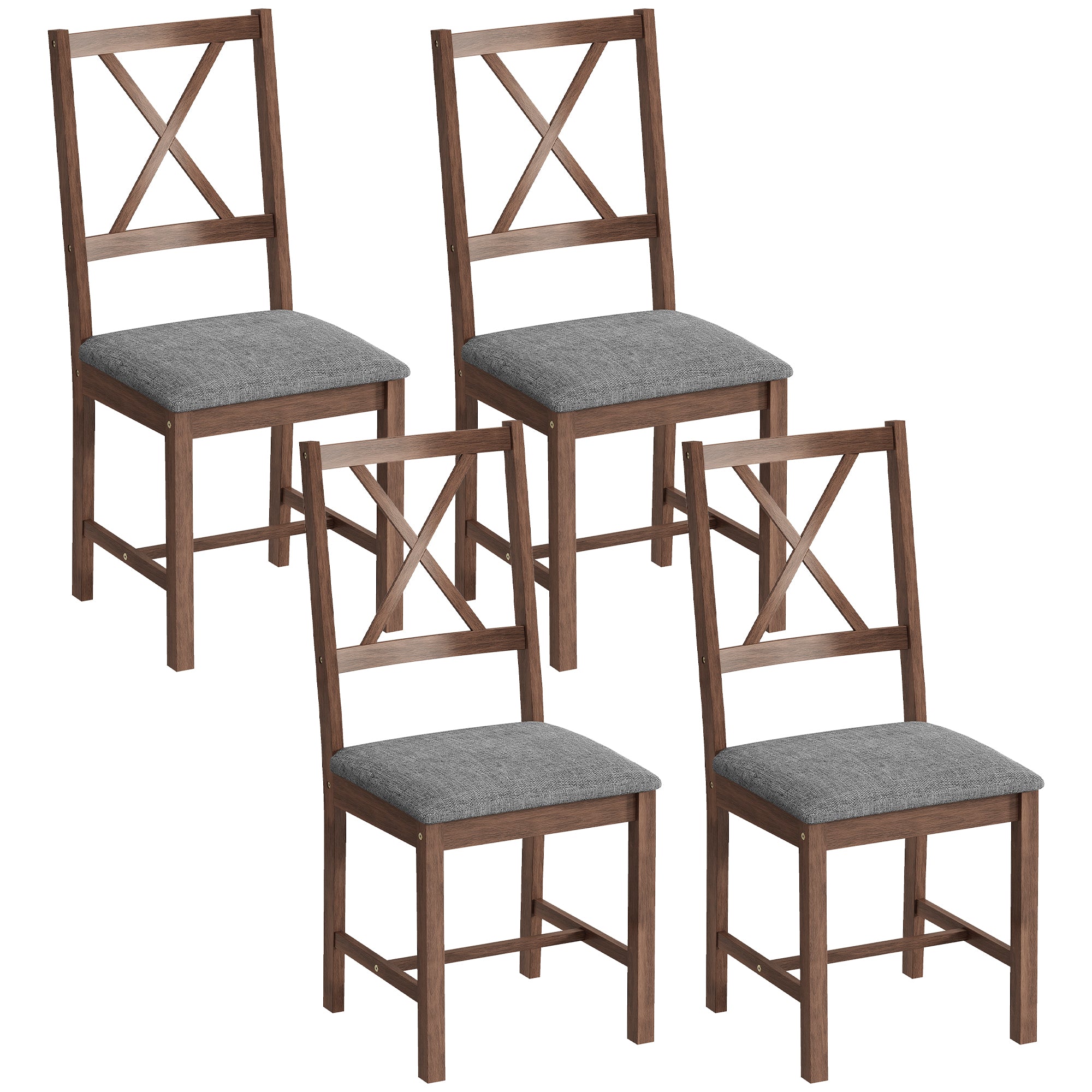 Farmhouse Wooden Dining Chairs Set of 4, Upholstered X-Back Kitchen Chairs with Rubberwood Legs and Padded Seat for Dining Room, Living Room, Gray