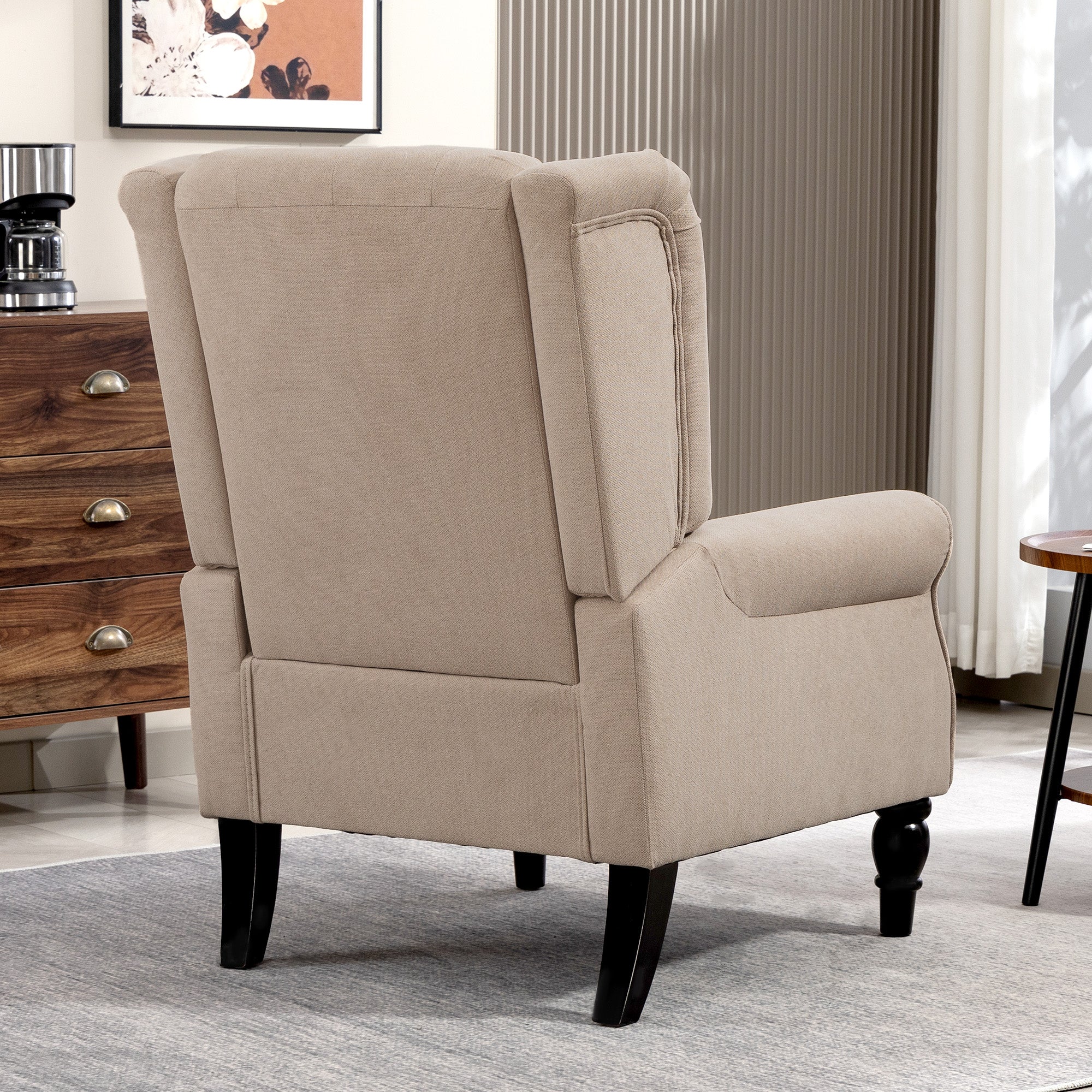 Retro Accent Chair, Snow Flannel Wingback Armchair with Wood Frame Button Tufted Design for Living Room Bedroom, Beige